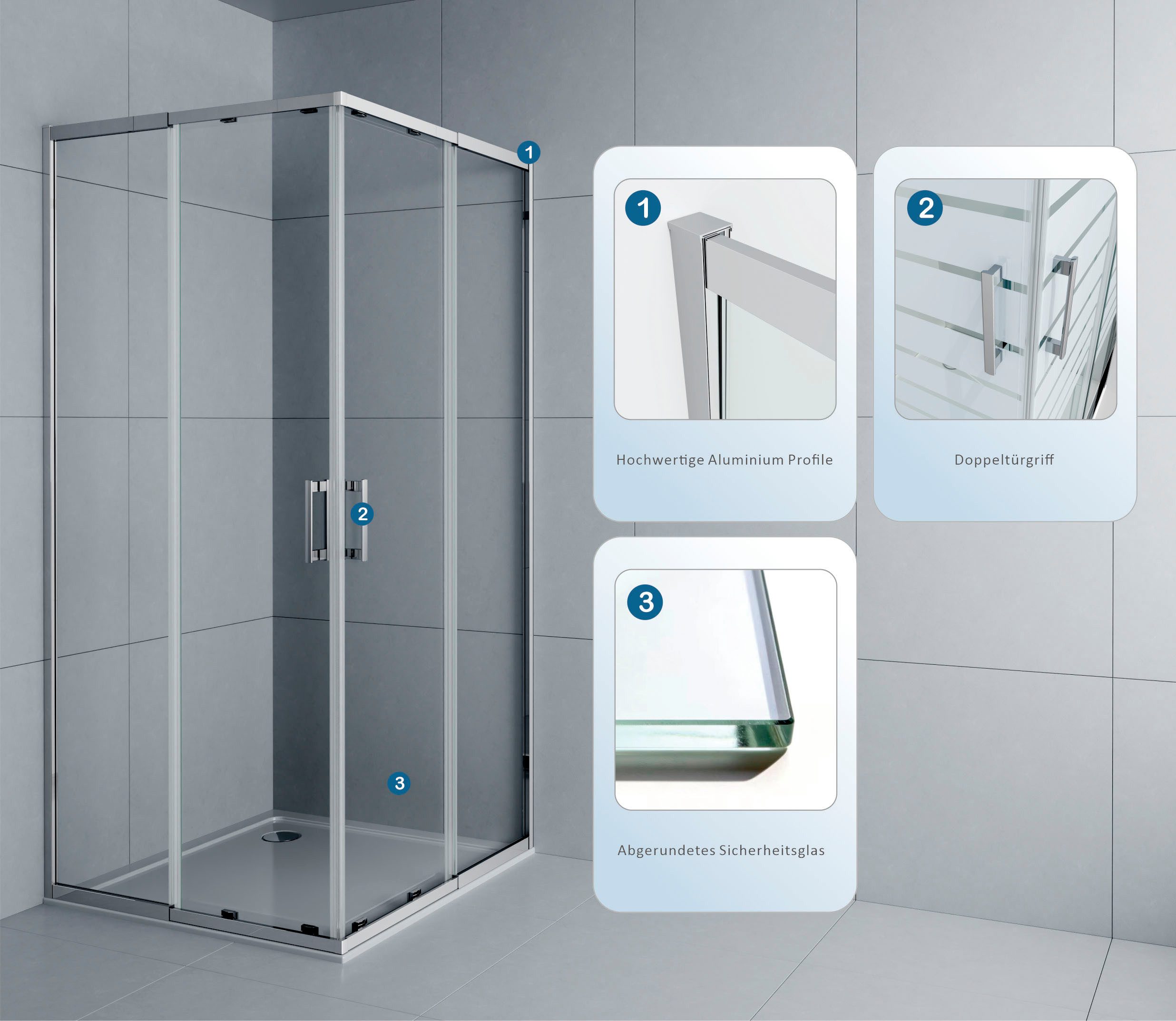 welltime Eckdusche Trento Slimline, BxT: 90x90 cm, Sicherheitsglas, Eckdusche mit Profil in schmalem Design