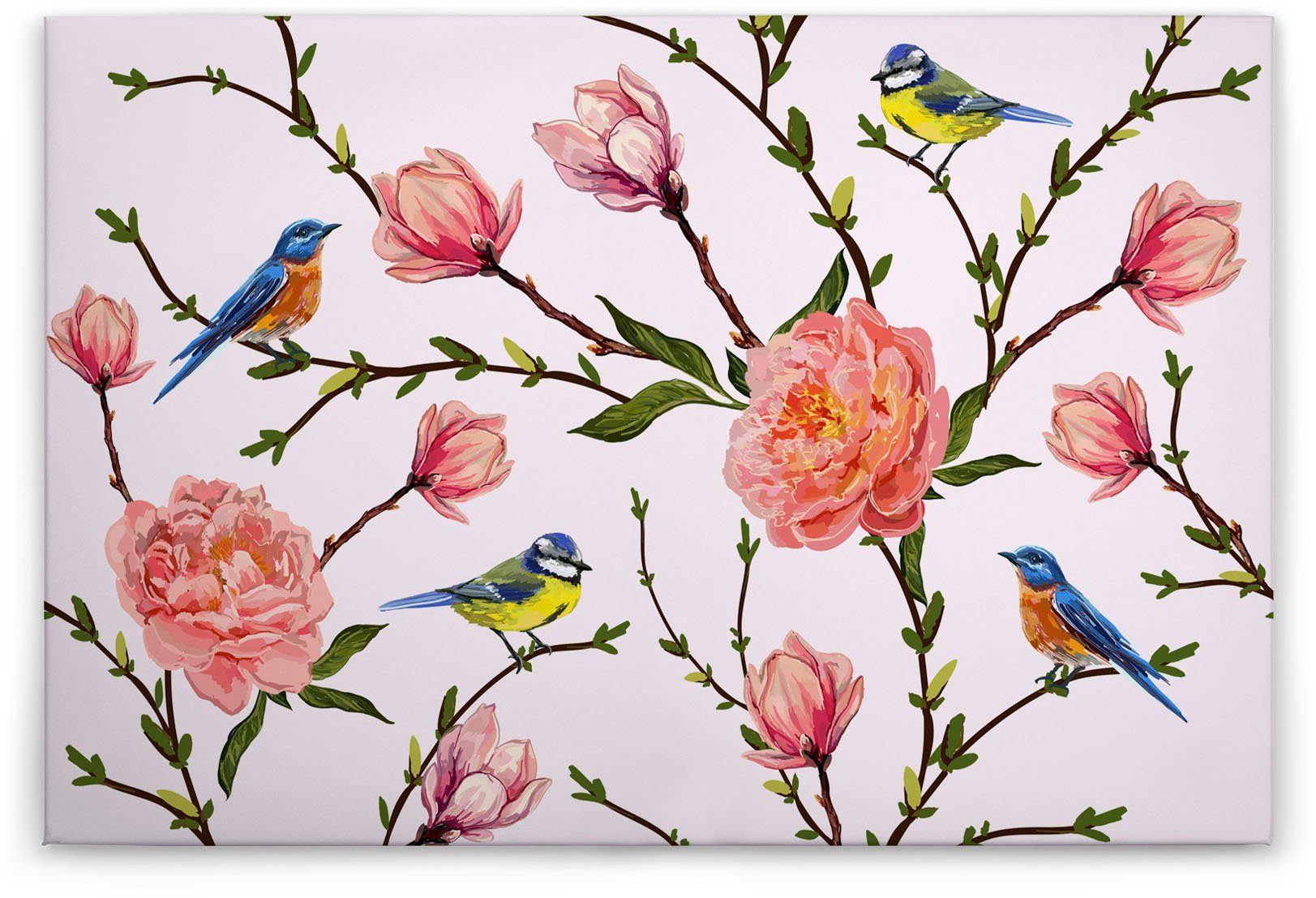 A.S. Création Leinwandbild Little Birds, Blumen, Kinder, Kunst (1 St), Landhaus Keilrahmen Blumen Rosen Blümchen Leinwand-Bild Wohnzimmer