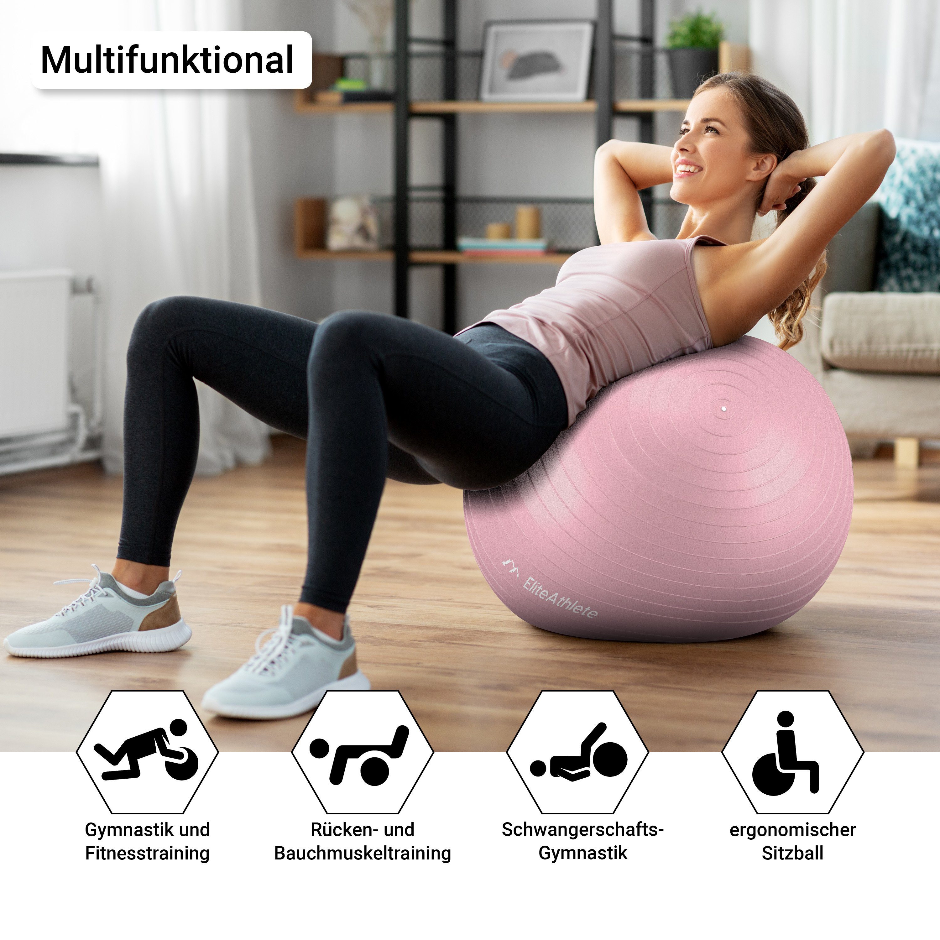 EliteAthlete Gymnastikball Gymnastikball Sitzball Büro ergonomisch - Fitness Yoga Schwangerschaft