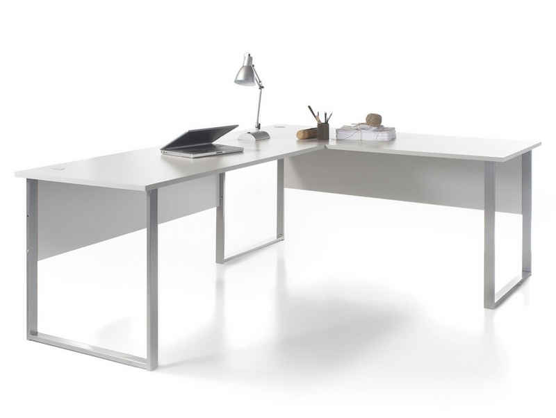 Moebel-Eins Schreibtisch, OFFICE DELUXE Winkelkombination, Material Dekorspanplatte, grau
