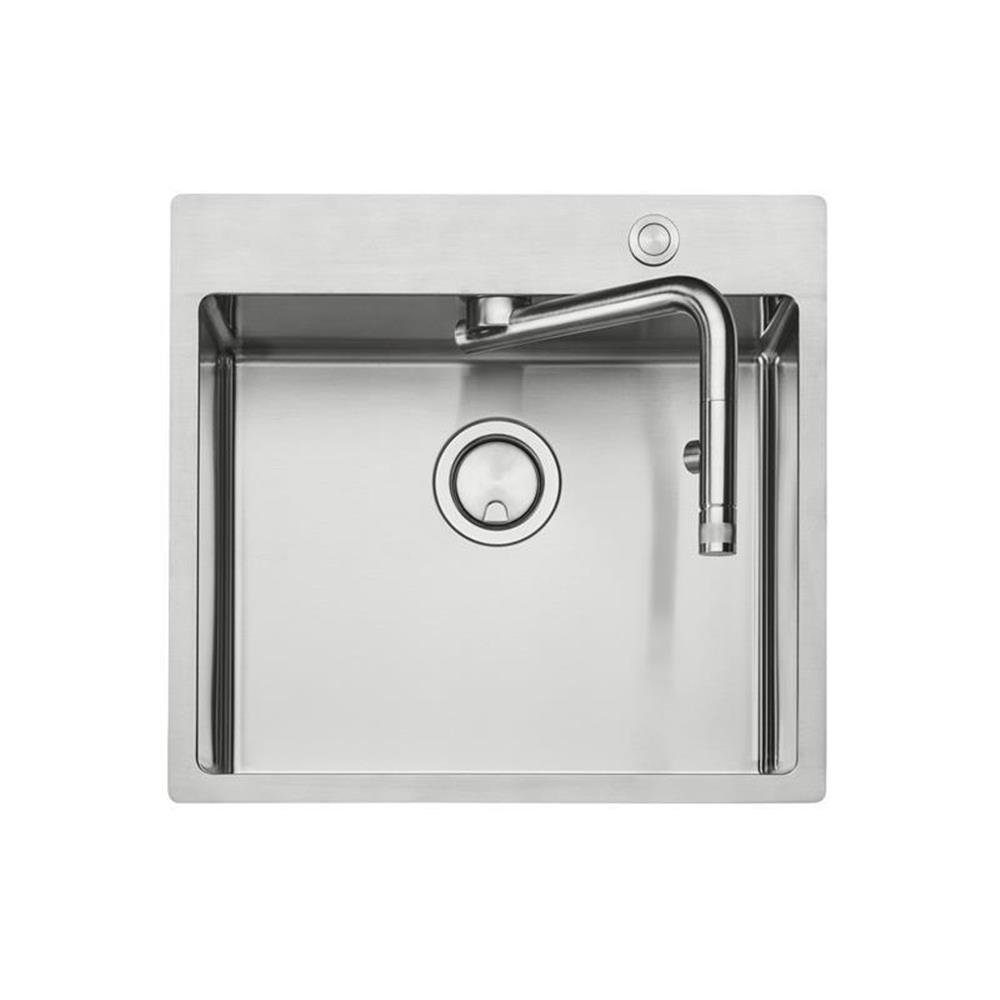 Naber Edelstahlspüle n-Set Corno Turno 60, Spüle und integrierte Armatur Turno, Edelstahl, 55/51 cm