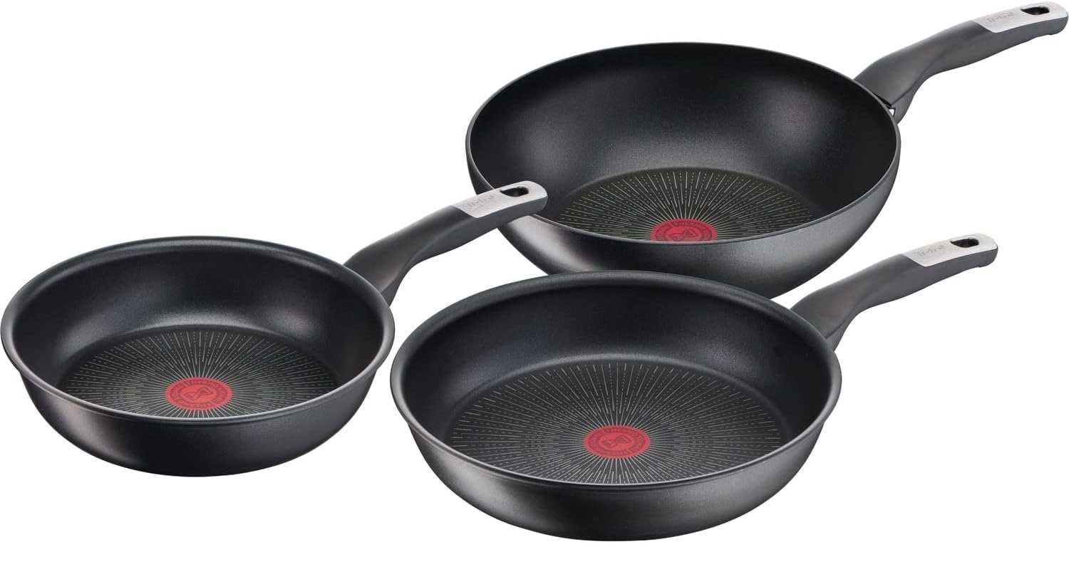 Tefal Pfannen-Set G25591, (Unlimited On 3-teiliges Pfannen-Set, Pfannen  24/28 cm und Wokpfanne 28 cm, kratzfeste), Antihaftversiegelung, Thermo- Signal, alle Herdarten + Induktion