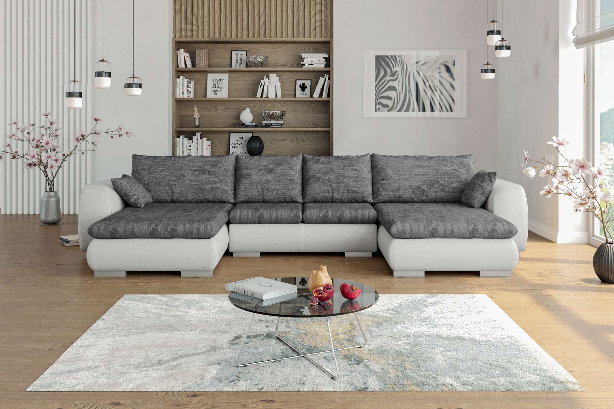 Stylefy Wohnlandschaft Clemens, Sofa, U-Form, mane links oder rechts bestellbar, mit Bettfunktion, frei im Raum stellbar, Modern Design, mit Wellenfederung