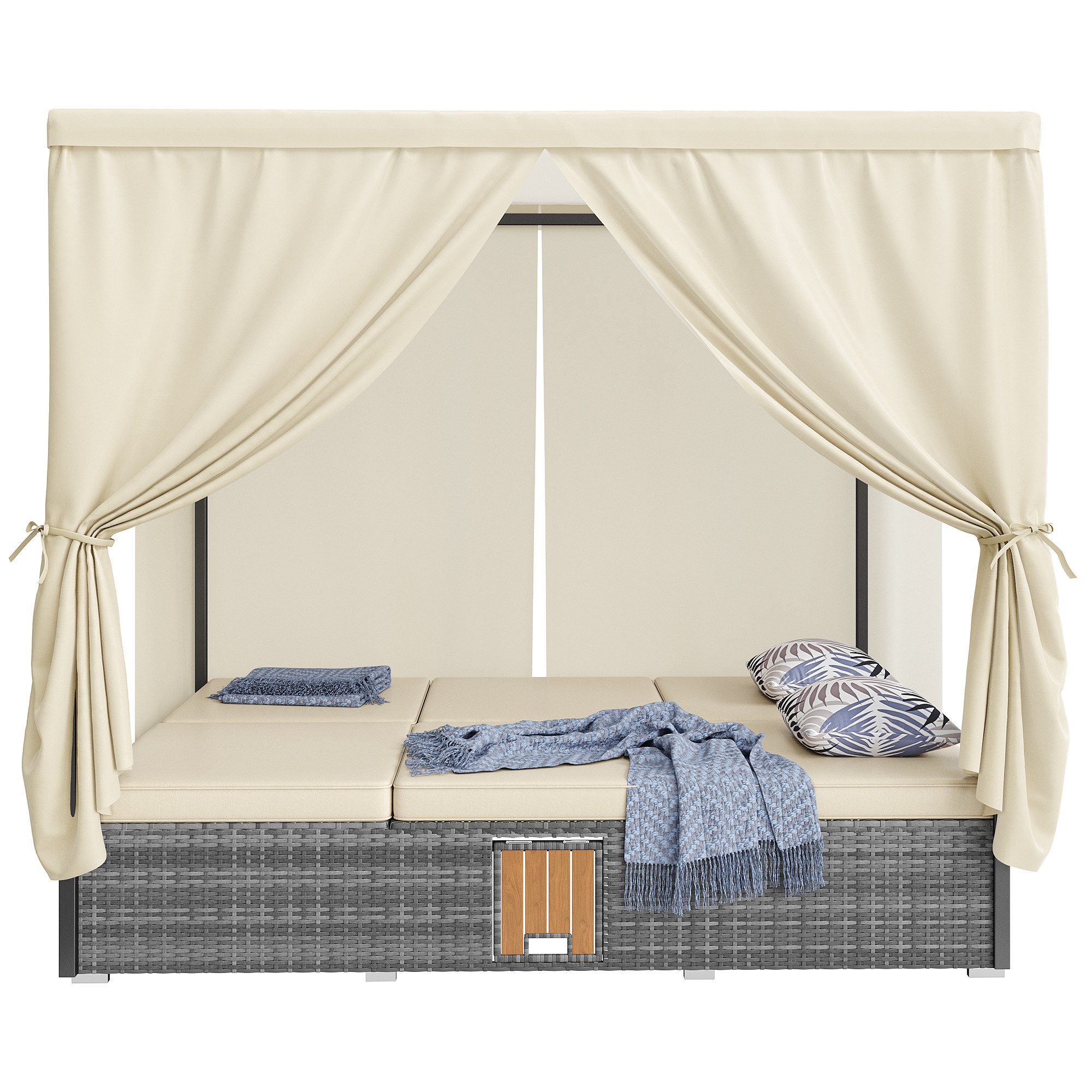KLAM HOME Stuhl Gartenliege Doppelbett,Rattanliege,mit Schattenvorhang, günstig online kaufen