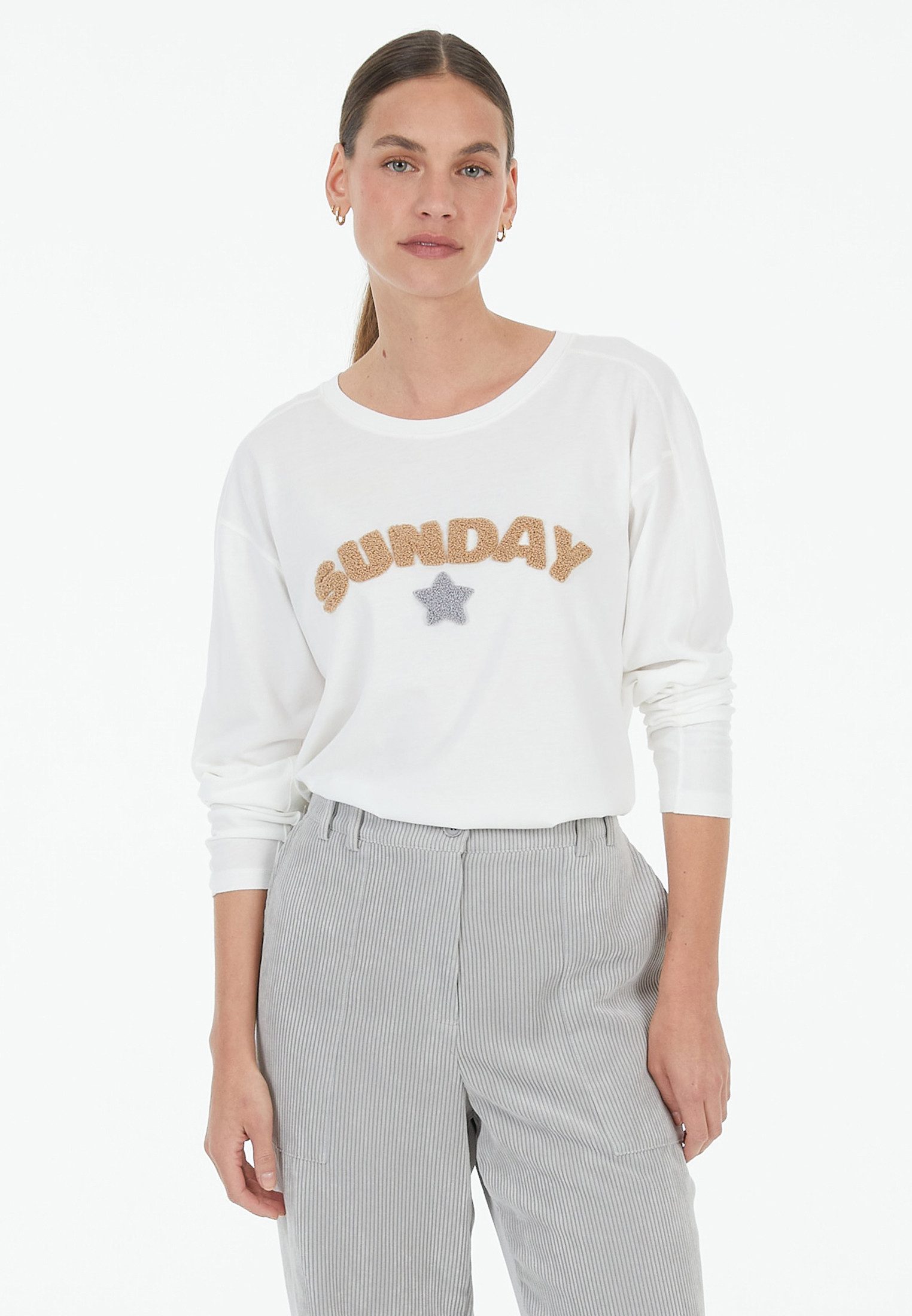 MARC AUREL Langarmshirt Frottée Applikation günstig online kaufen