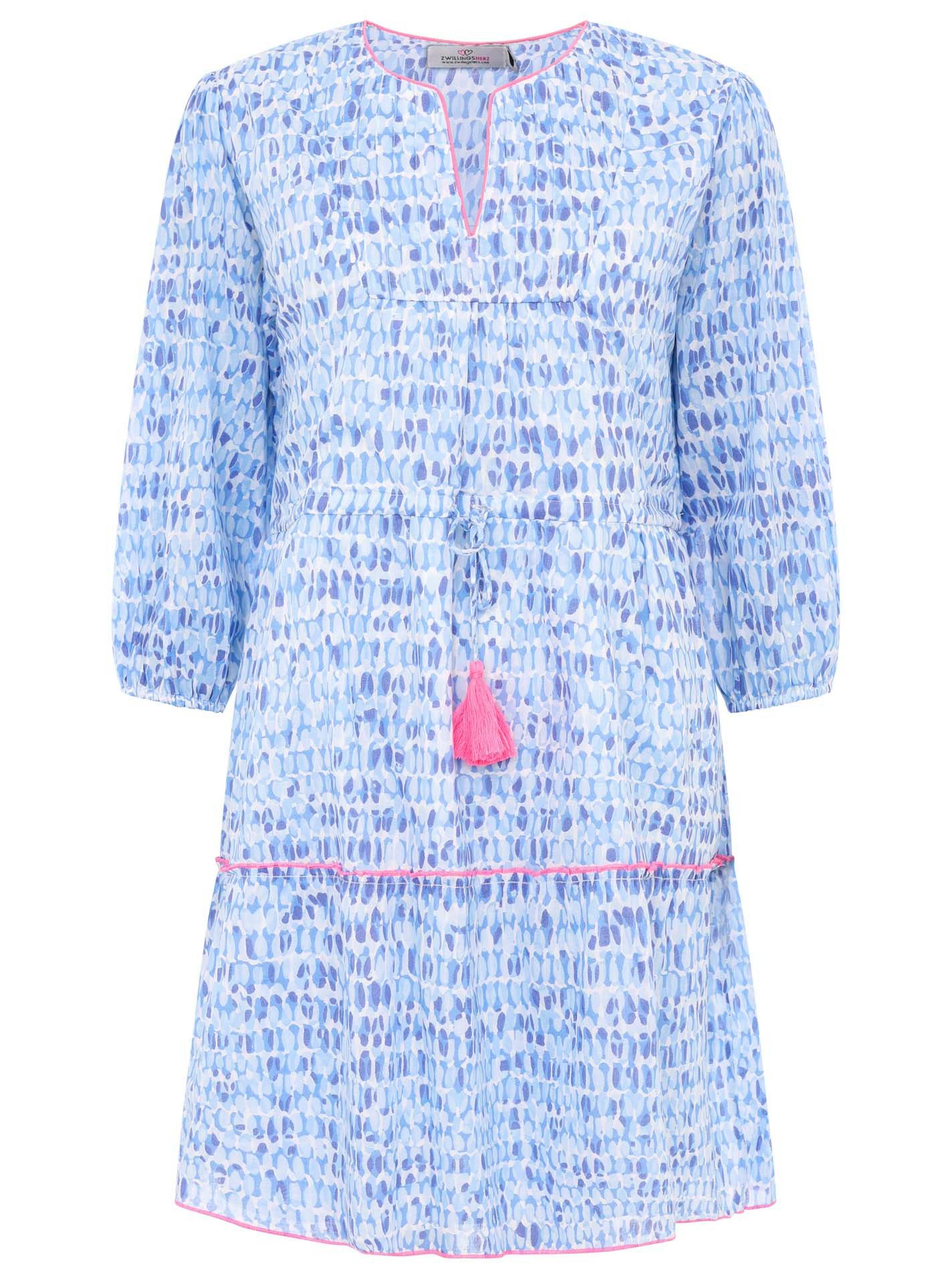 Zwillingsherz Sommerkleid mit Fischtupfen-Print und pinken günstig online kaufen