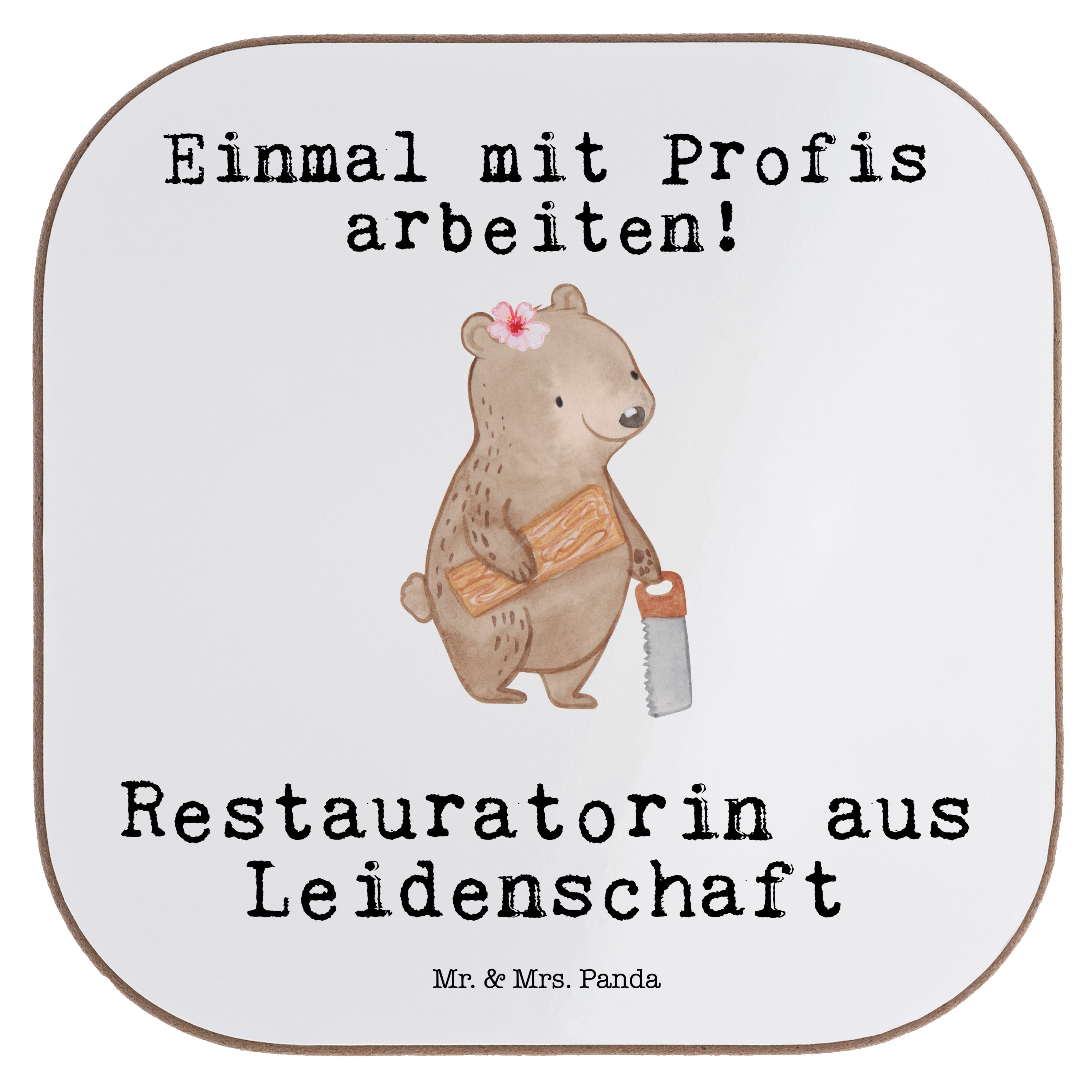 Mr. & Mrs. Panda Getränkeuntersetzer Restauratorin aus Leidenschaft - Weiß - Geschenk, Bierdeckel, Abschie, 1-tlg.