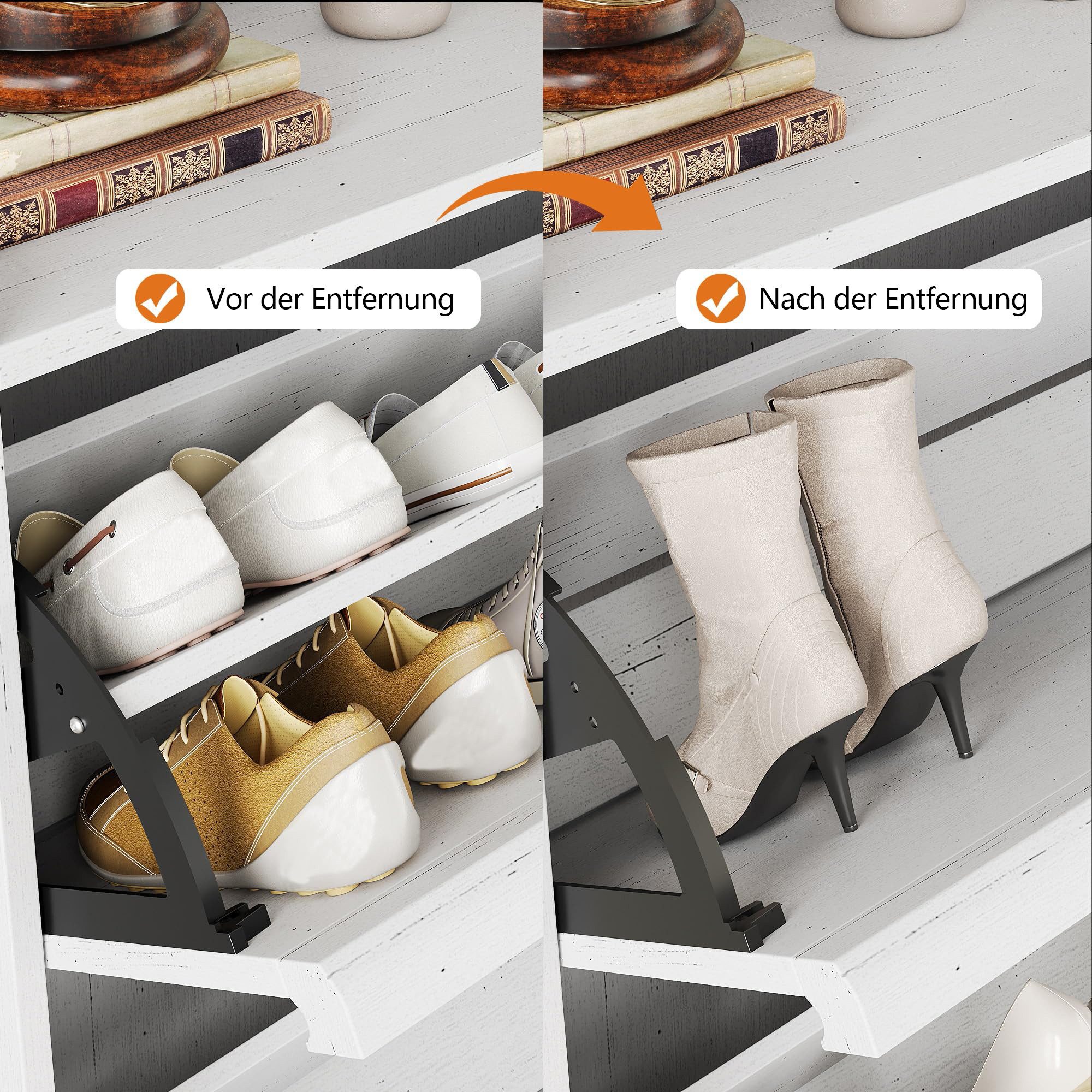 GarveeMore Schuhschrank Schuhregal aus Holz mit Klappschubladen Mit 3 oder 4 Klappen für 18–24 Paar Schuhe – Bild 5 von 5