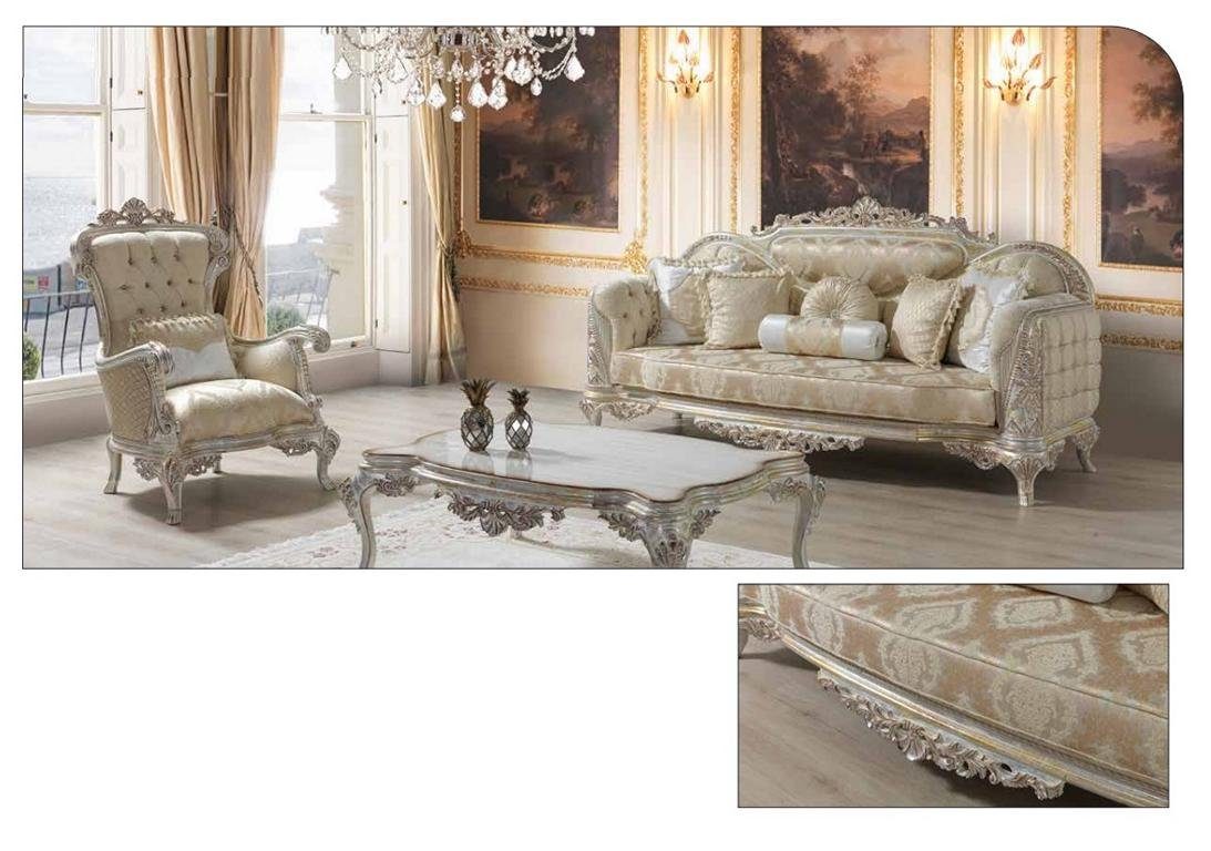 JVmoebel Wohnzimmer-Set Sofas Sitzer 3+1 Barock Barock Sessel Couchtisch Sofagarnitur Stoff