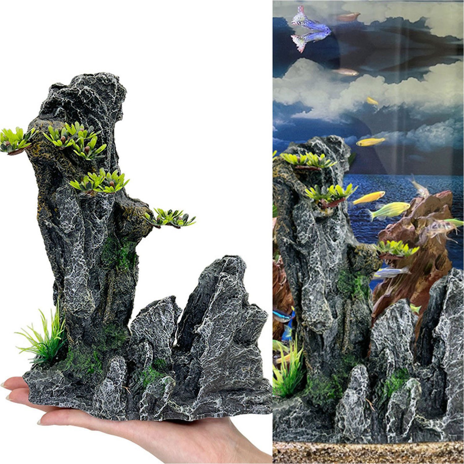 Aquariendeko Aquarium Deko Berg Harz Ornamente Aquarium Dekoration 17x 22.3cm