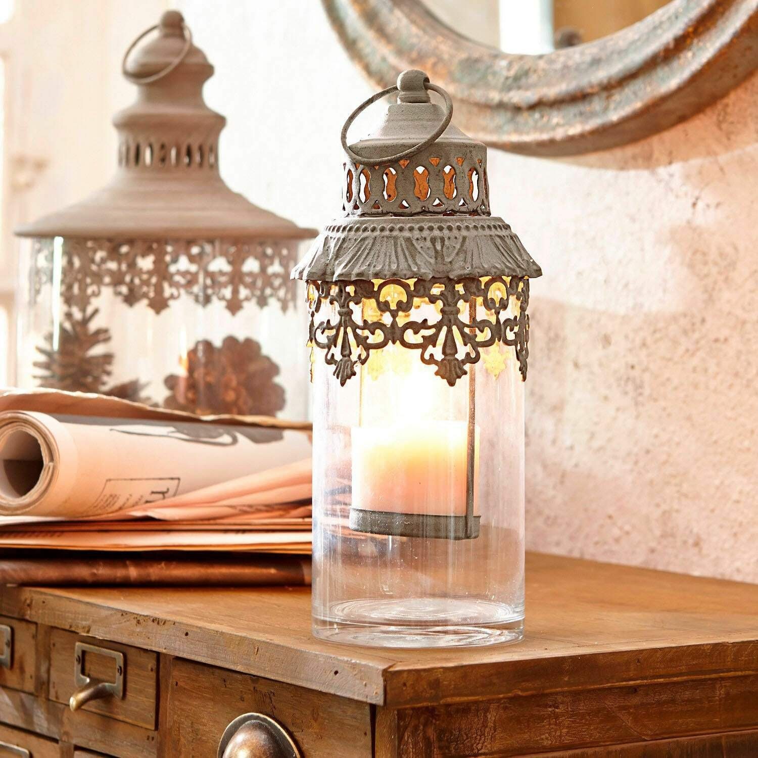 Mirabeau Kerzenlaterne Laterne Lumio antikgrau/klar günstig online kaufen