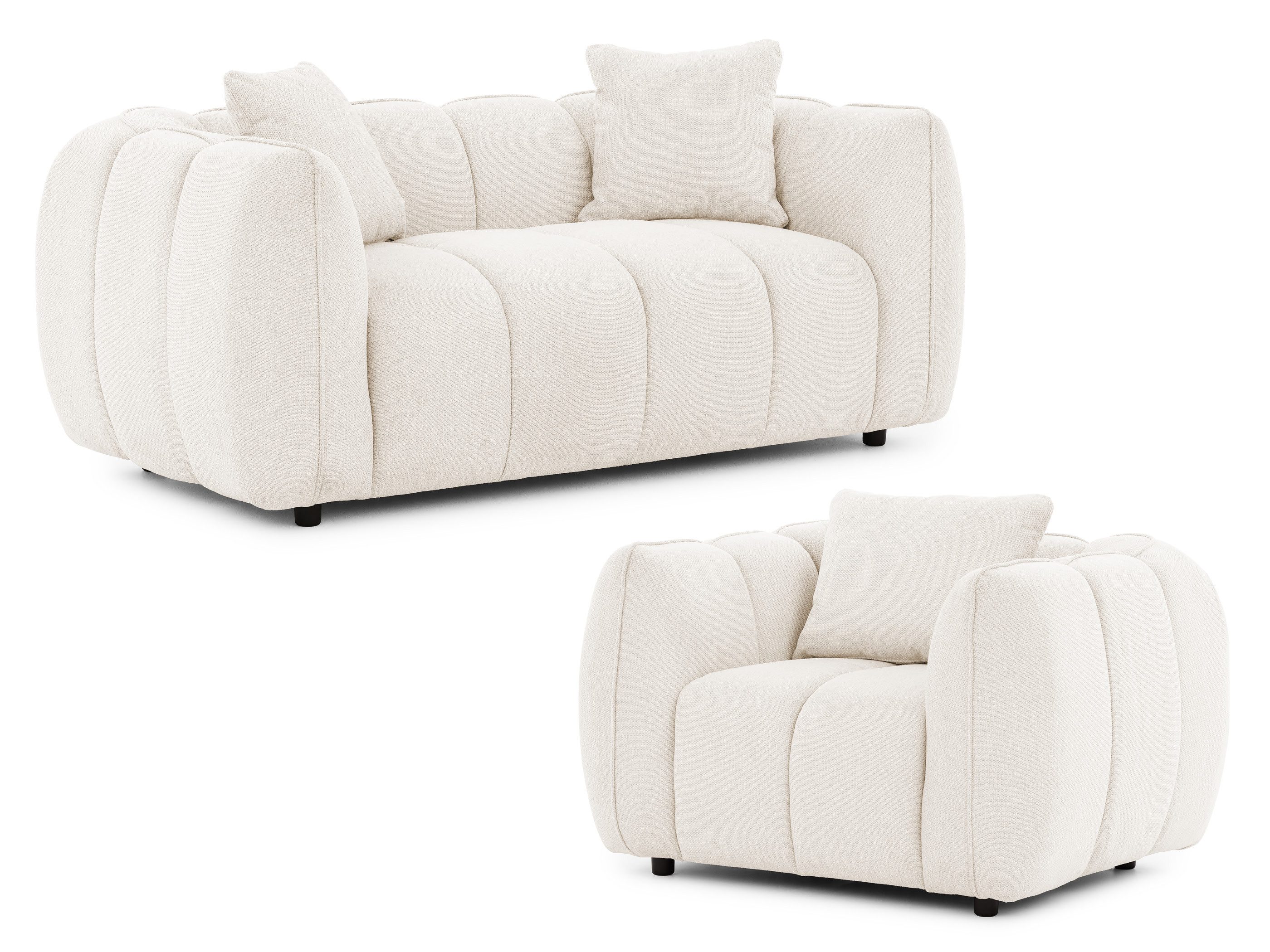 S-Style Möbel Polstergarnitur 2+1 Nubira in tief gesteppter Bubble-Optik aus Strukturstoff, mit modernem Design und Wellenfederung