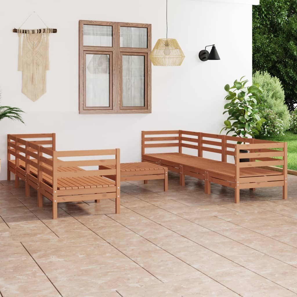 vidaXL Gartenlounge-Set 9-tlg. Garten-Lounge-Set Honigbraun Massivholz Kiefer, (1-tlg)