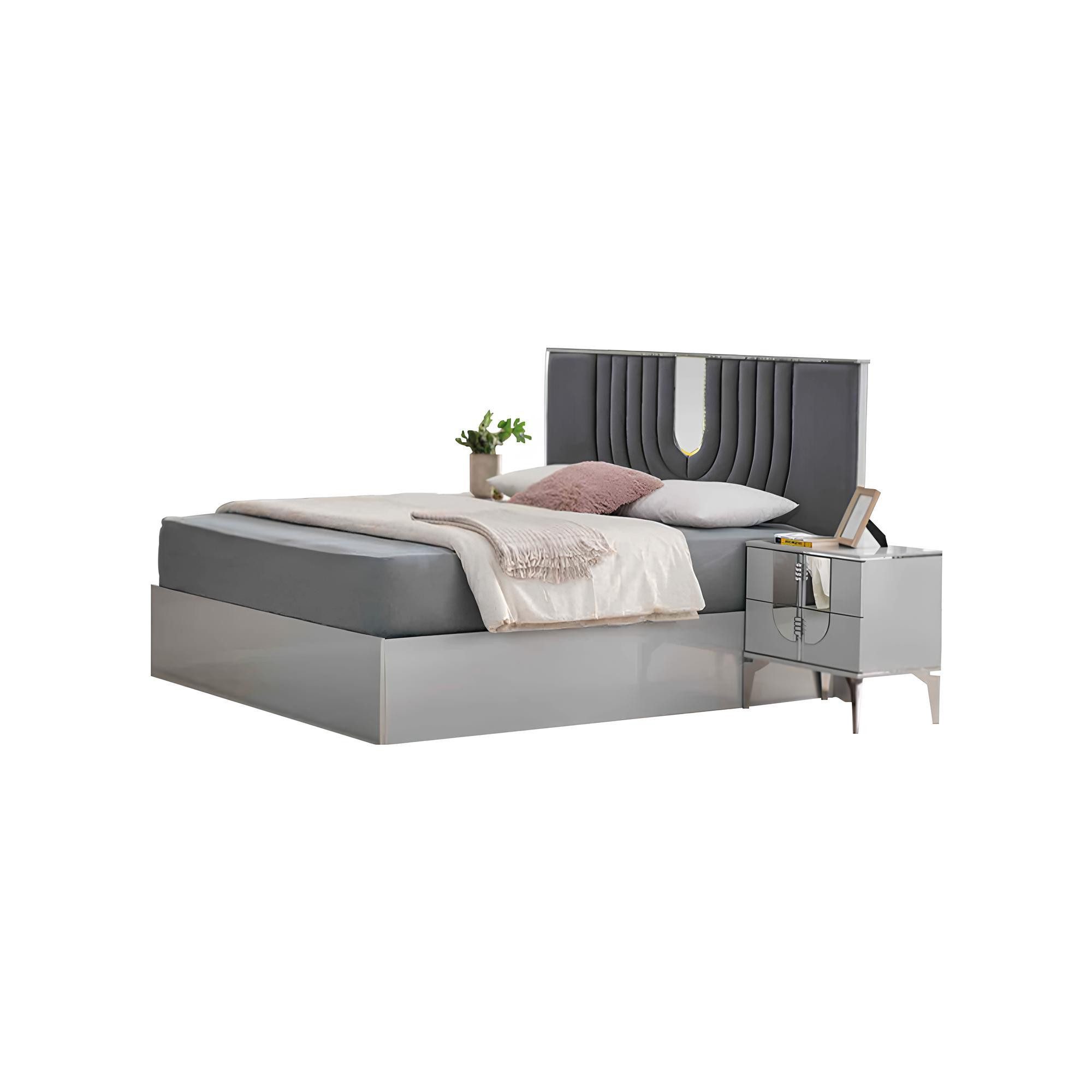 Xlmoebel Bett Modernes Schlafzimmermöbel-Set in Grau mit Doppelbett und Nachttischen (Set 3tlg Schlafzimmer (Bett + 2xNachttische), Hergestellt in Europa
