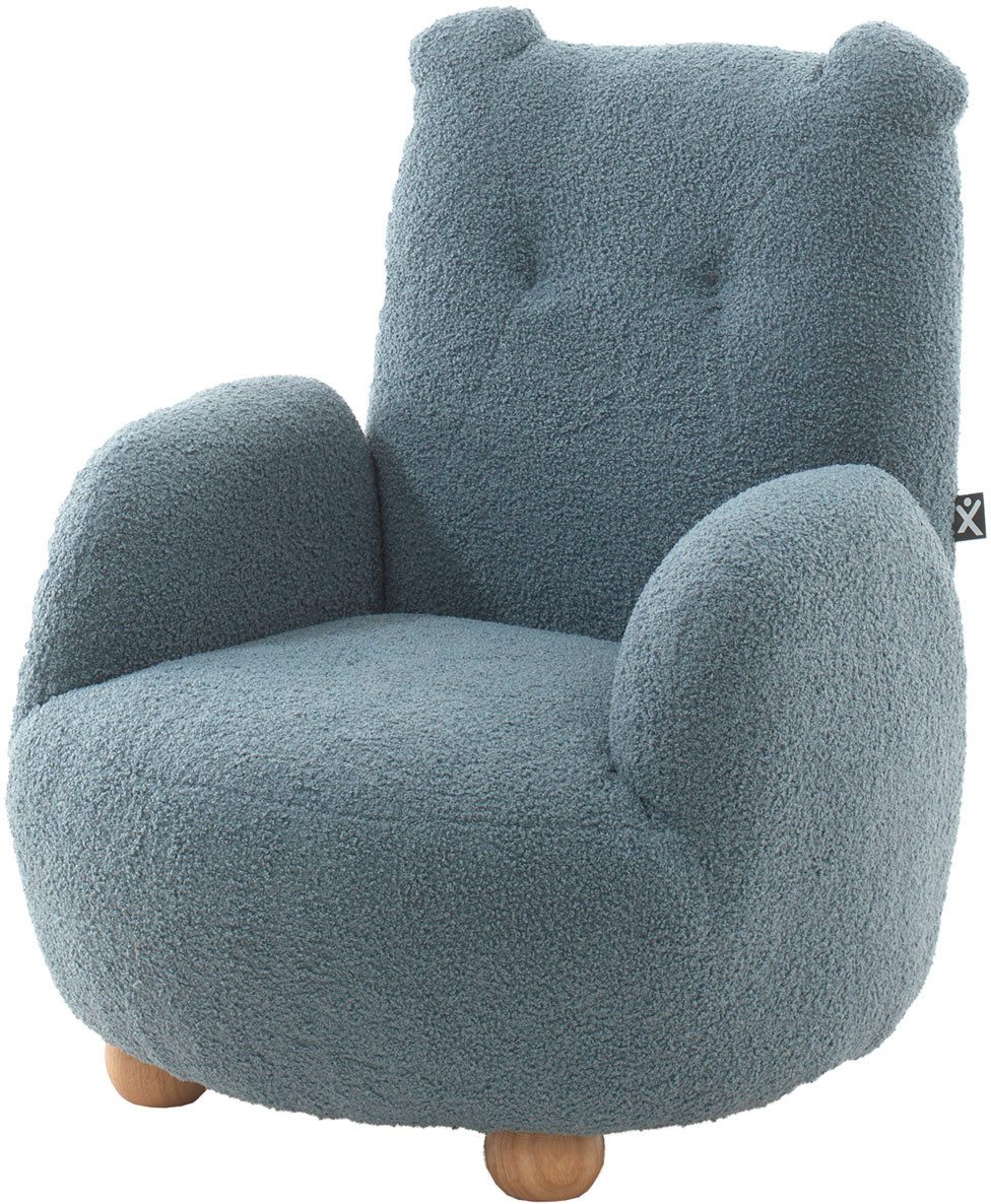 Vipack Sessel für Kinder in verspielter Optik, ein Highlight für das Kinderzimmer (B: 60 x H: 66 x T: 64 cm, Füße aus Massivholz), Bezug flauschiger Bouclé Stoff, zwei Farben zur Wahl