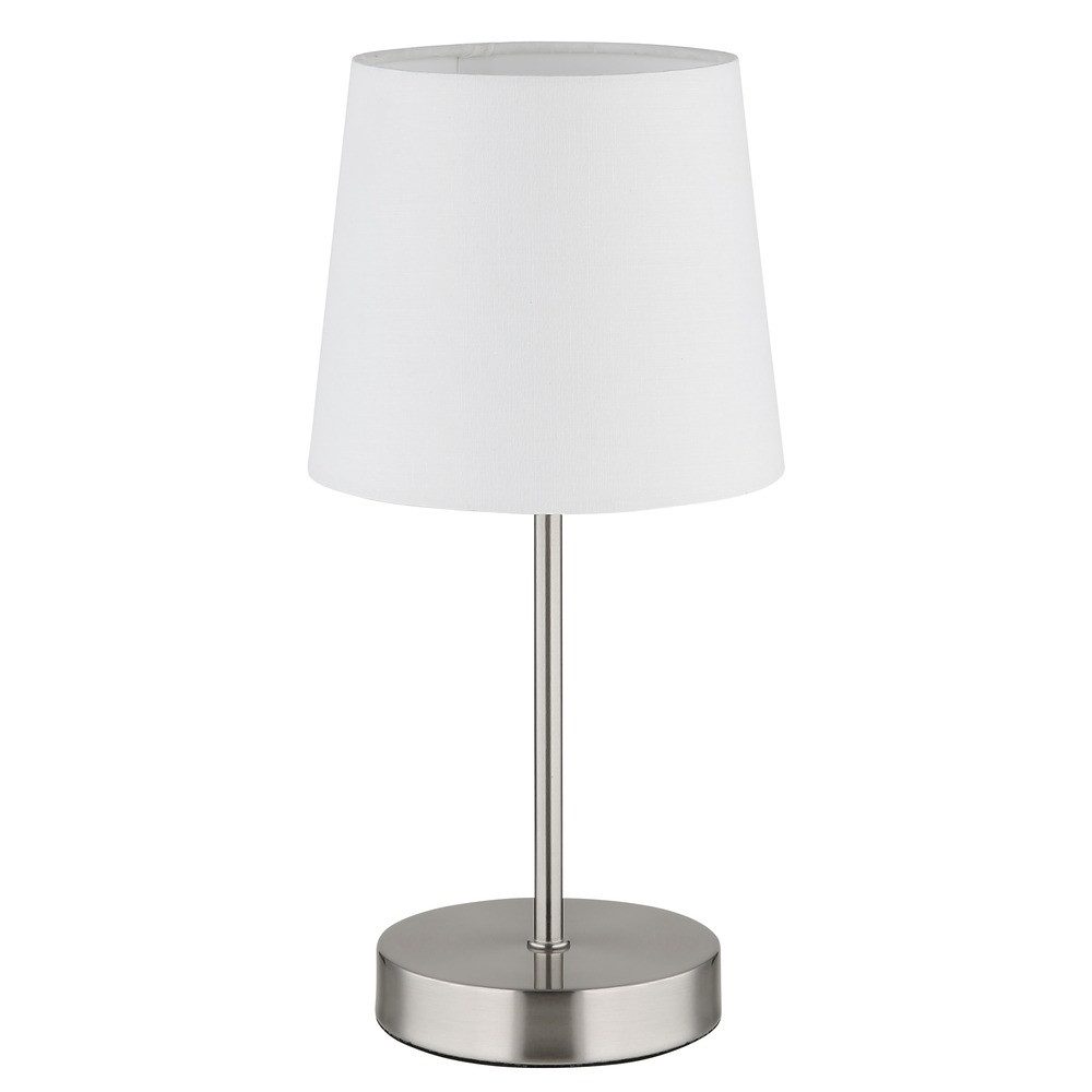 NOWA Nachttischlampe, Leuchtmittel nicht inklusive, Warmweiß, Tischleuchte Metall Textil Nickel matt mit Schalter am Kabel H 32 cm