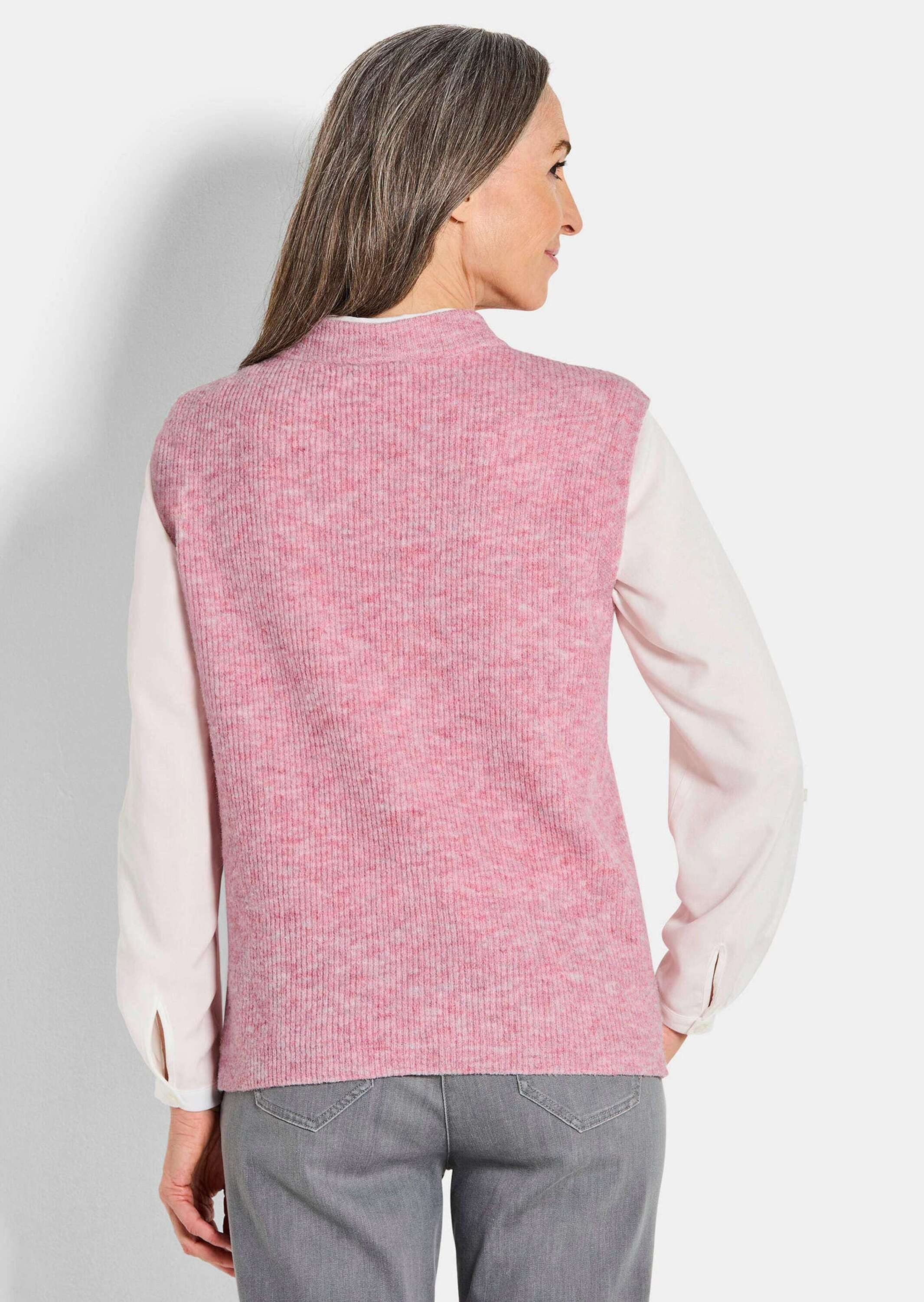 GOLDNER Strickpullover Edler Rippstrick Pullunder, Stehkragen Modischer Kurzarmpullover in hüftumspielenden Länge, hoher Kragen