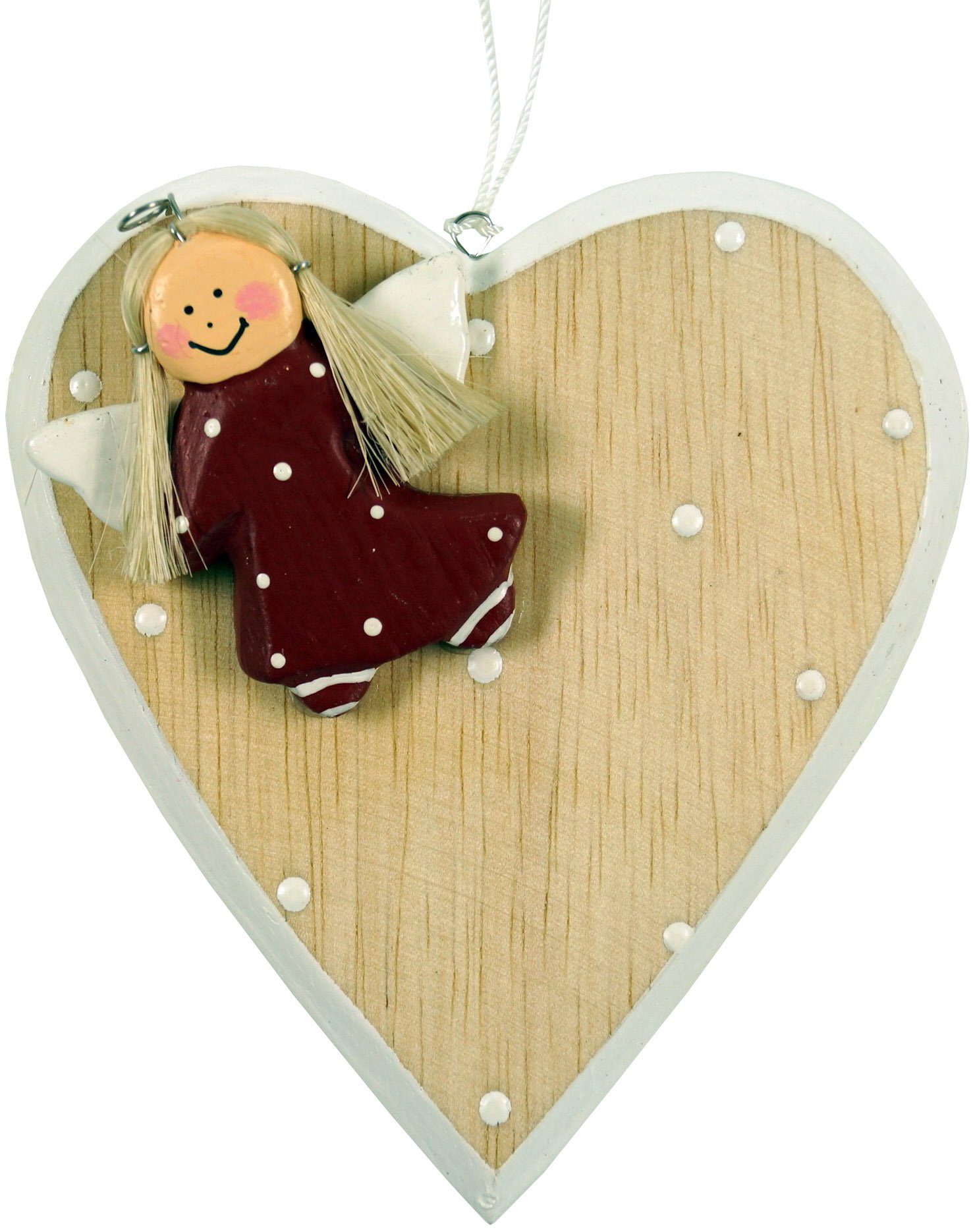 Guru-Shop Christbaumschmuck Christbaumschmuck Herz mit Schutzengel in 3.. rot-rosa
