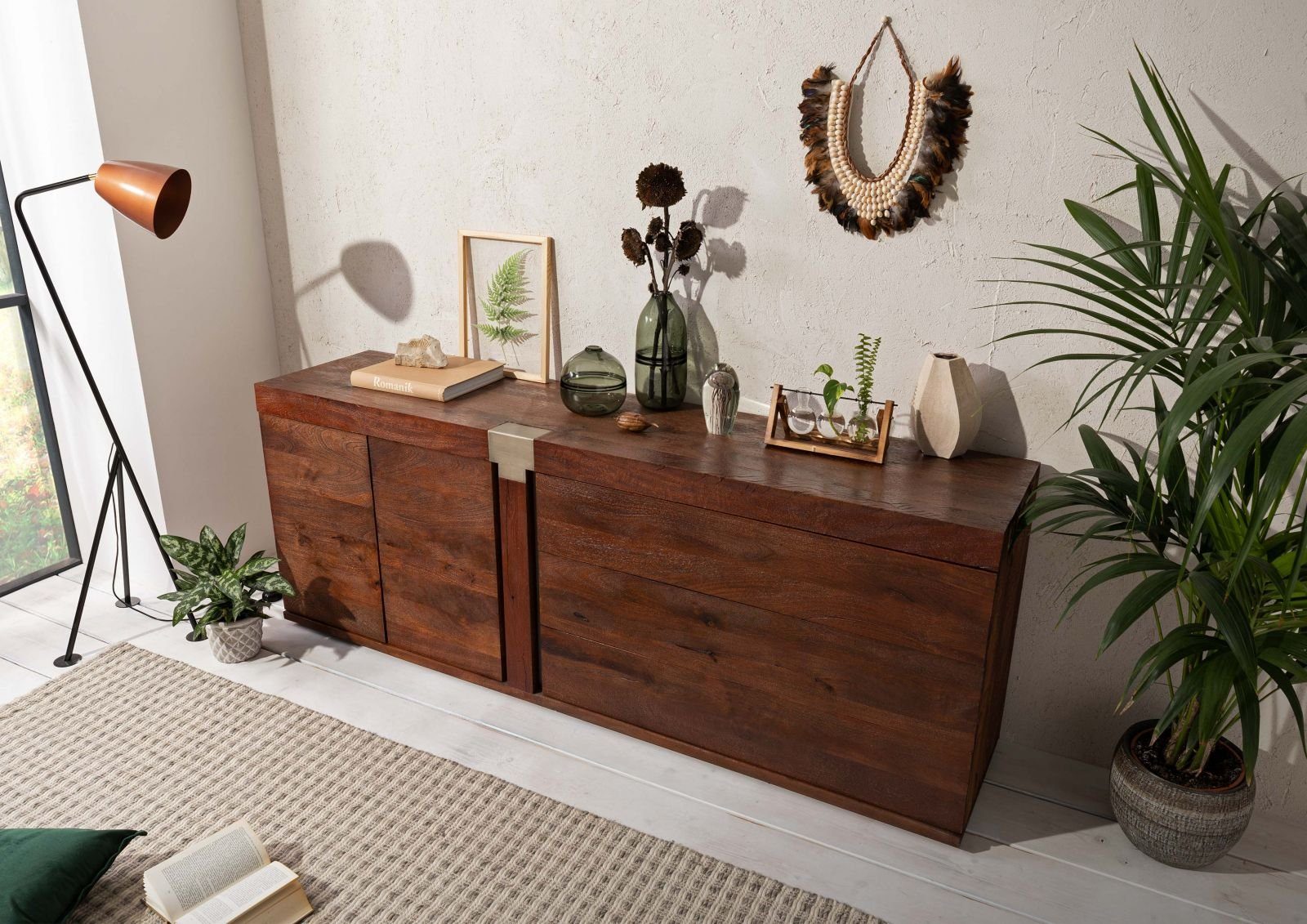 Massivmoebel24 Sideboard (Sideboard Mango 200x45x75 braun günstig online kaufen
