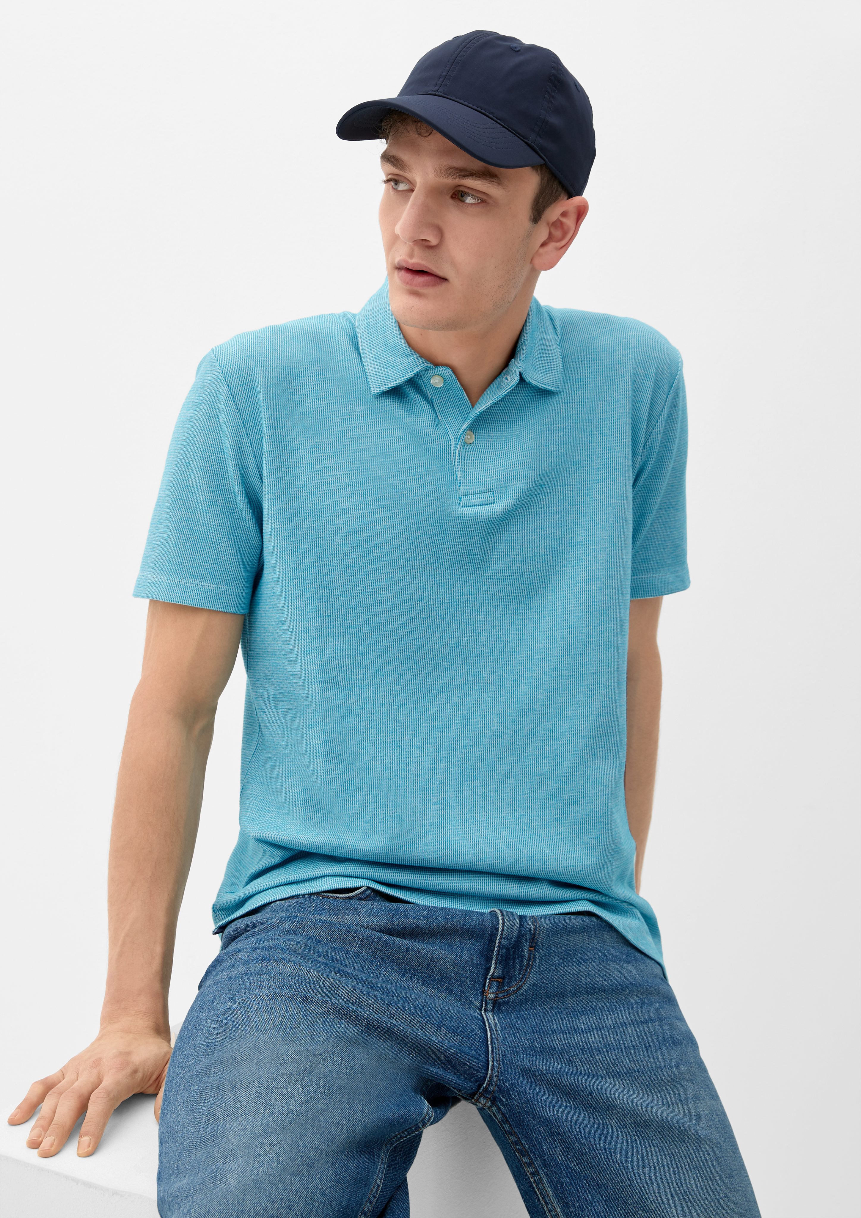 s.Oliver Kurzarmshirt Poloshirt aus Baumwollmix türkisblau