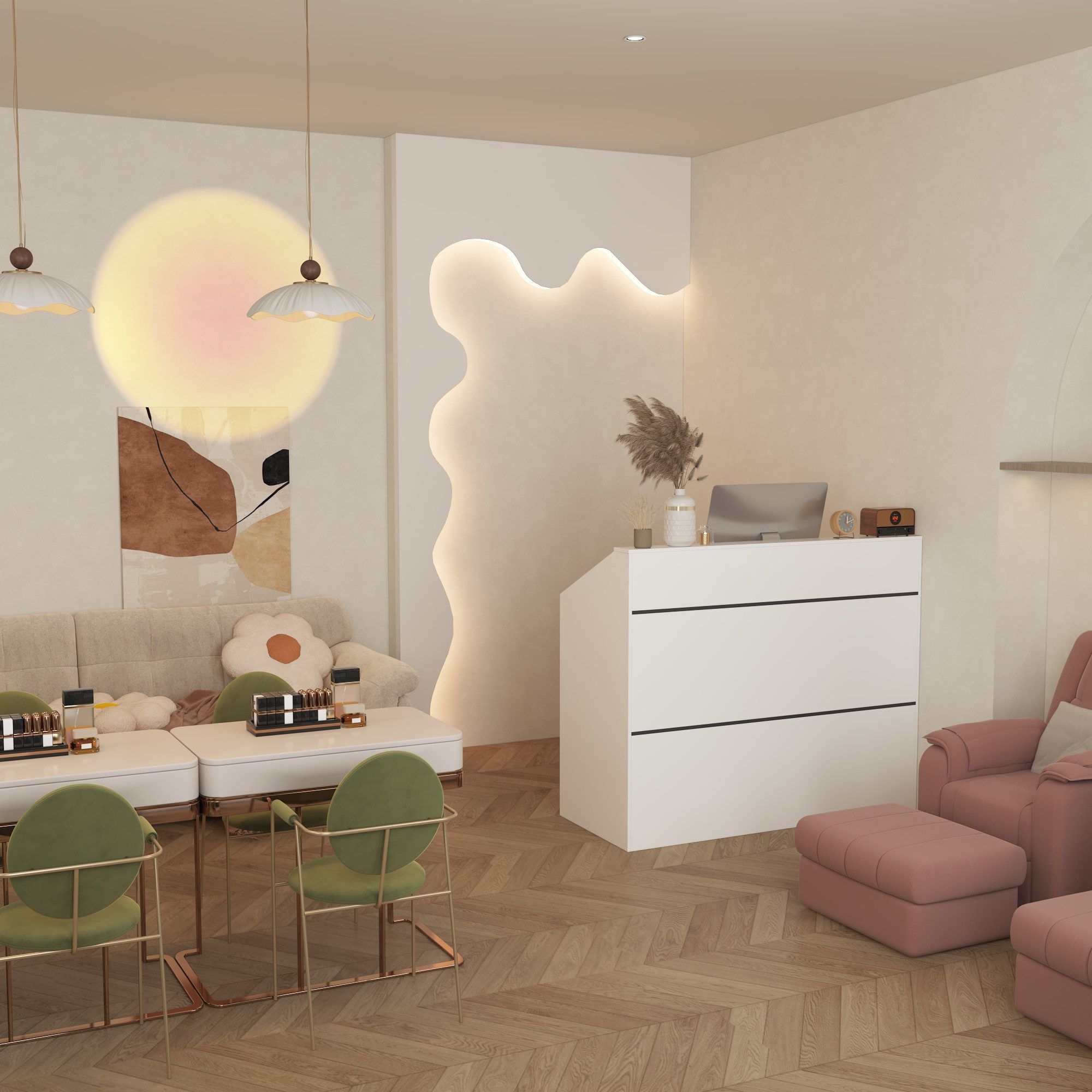 FUFU&GAGA Empfangstheke Empfangstheke mit Streifendekor, Weiß, MDF, 120×50× günstig online kaufen