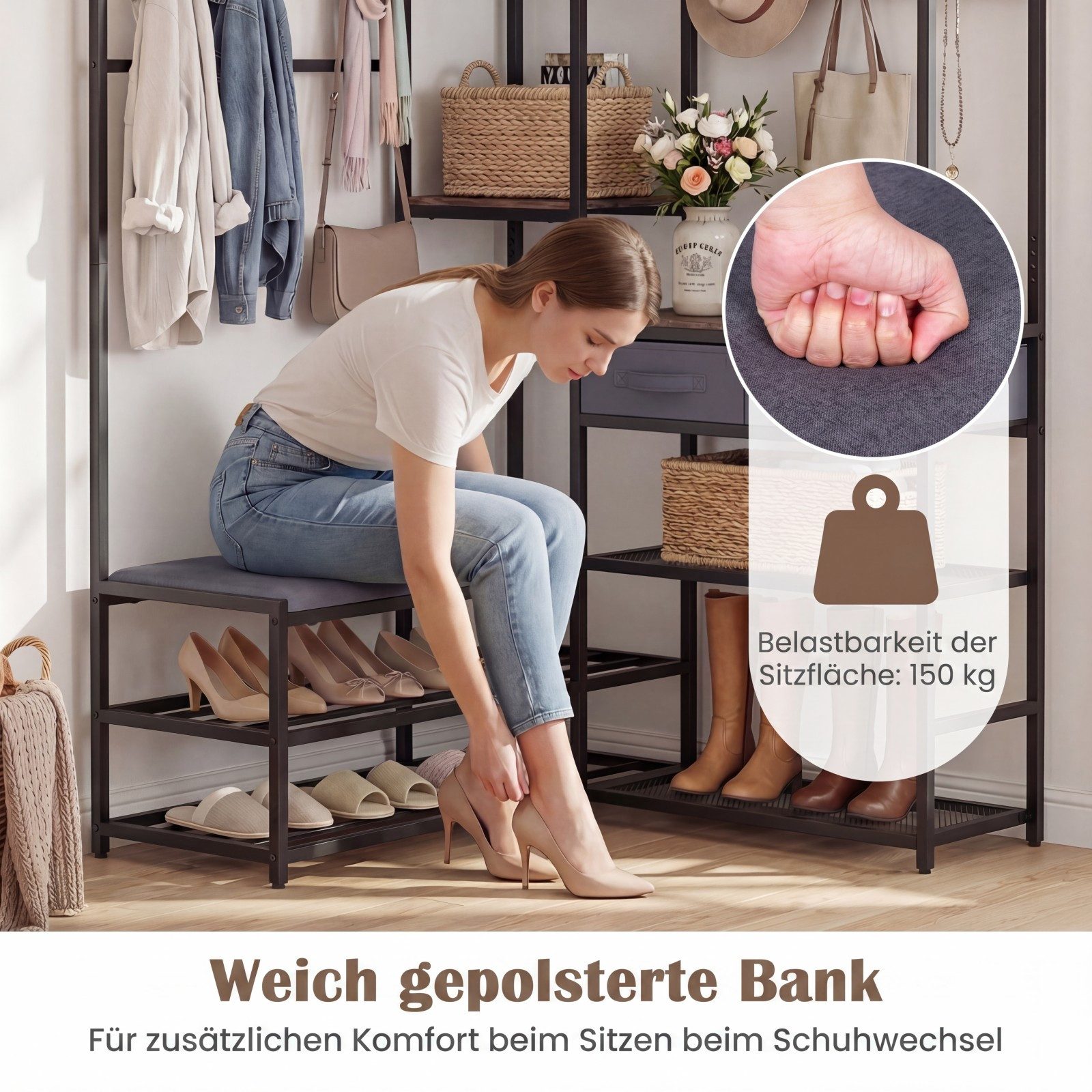 COSTWAY Kleiderständer, Eck Garderobenständer für Wohnzimmer, 7 Haken