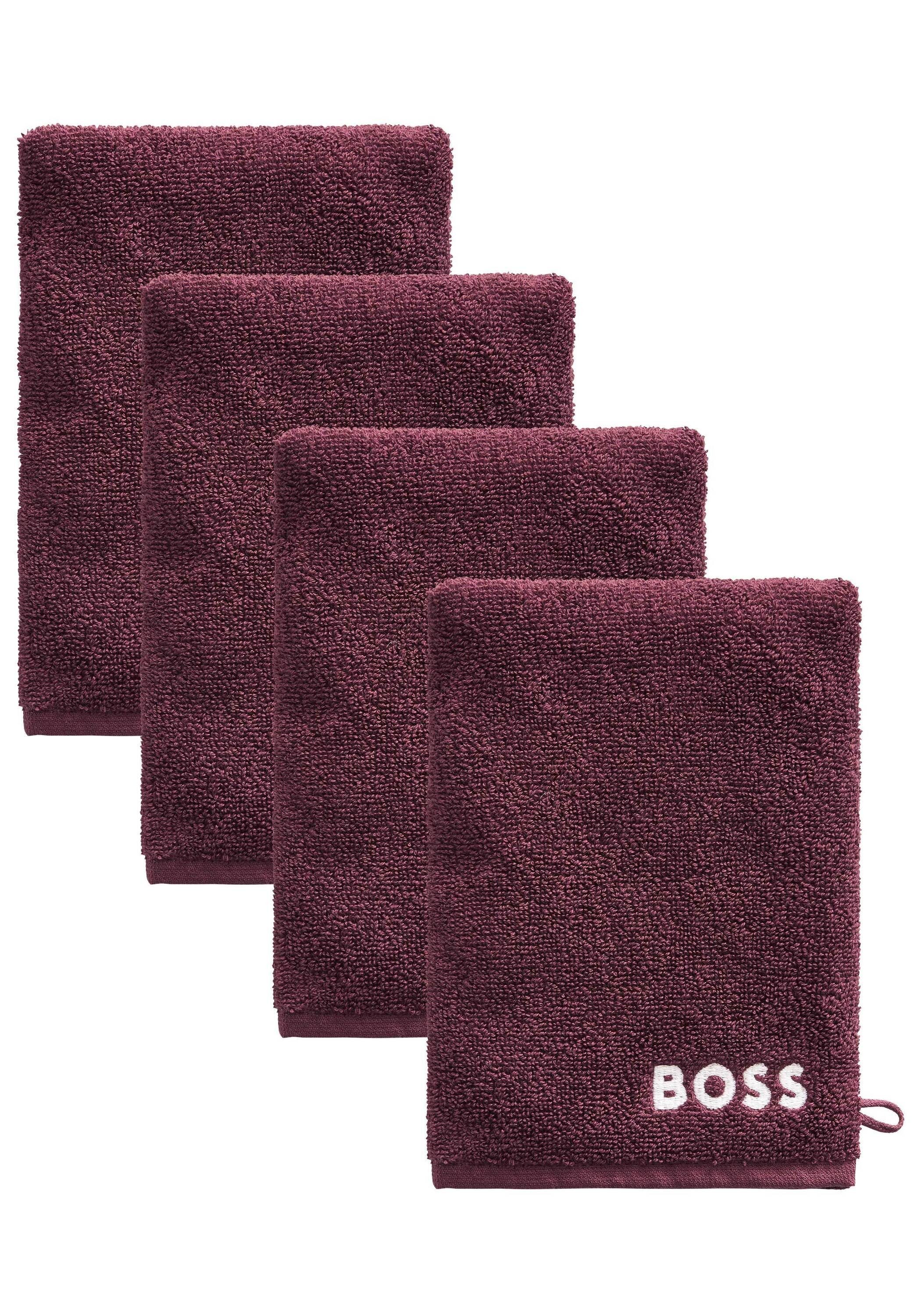 Hugo Boss Home Handtücher 4er-Set Waschhandschuhe, mit modernem Design BURGUNN