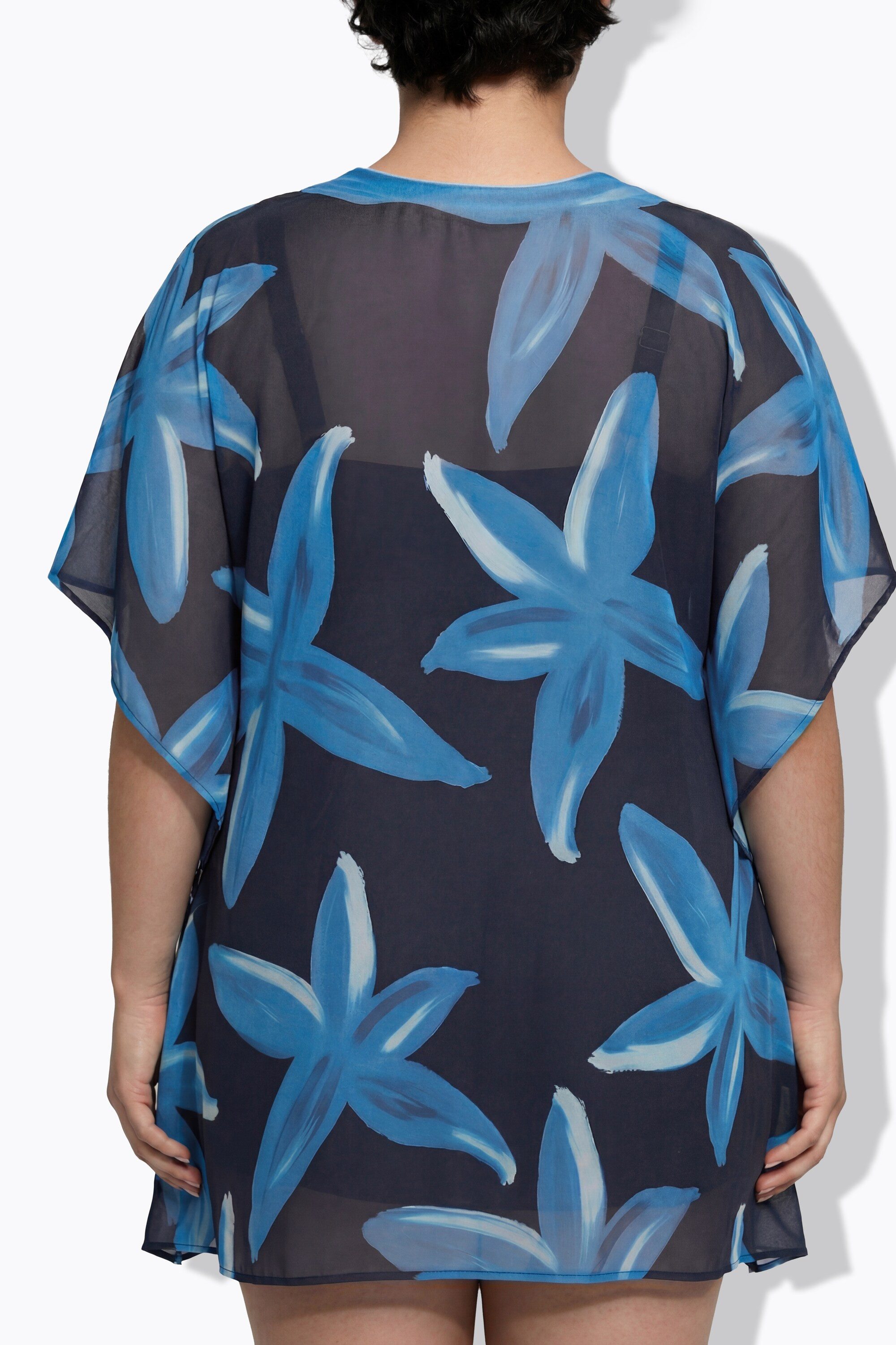 Ulla Popken Jerseykleid Tunika Blüten verzierter V-Ausschnitt Halbarm
