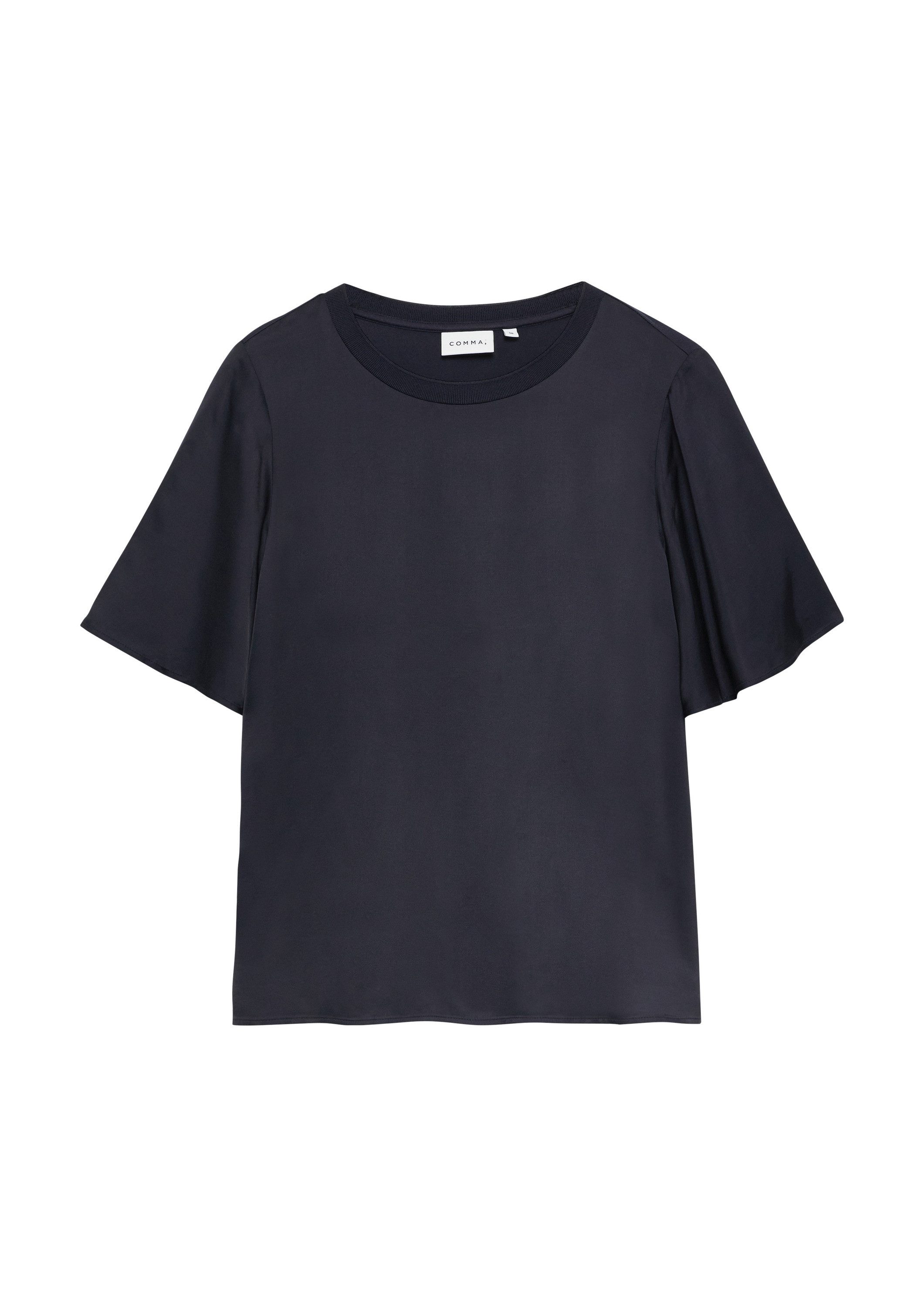 comma Kurzarmshirt T-Shirt Blusenshirt im Fabricmix mit Volantärmeln