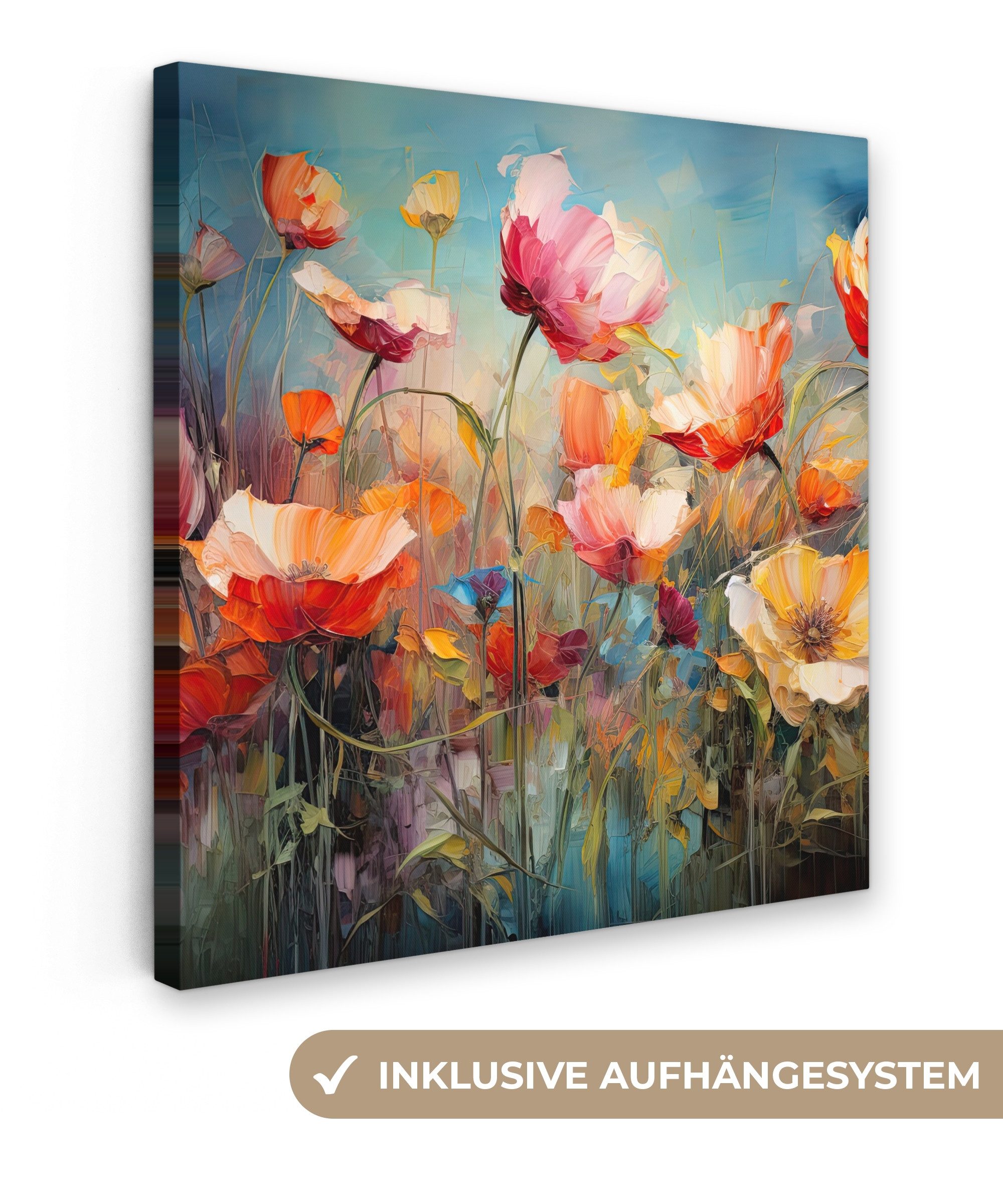 OneMillionCanvasses® Leinwandbild Blumen - Aquarell - Kunst - Botanisch - Natur, Fotodruck (1 St), Wandbild, Deko Schlafzimmer Wohnzimmer Flur 20x20 cm