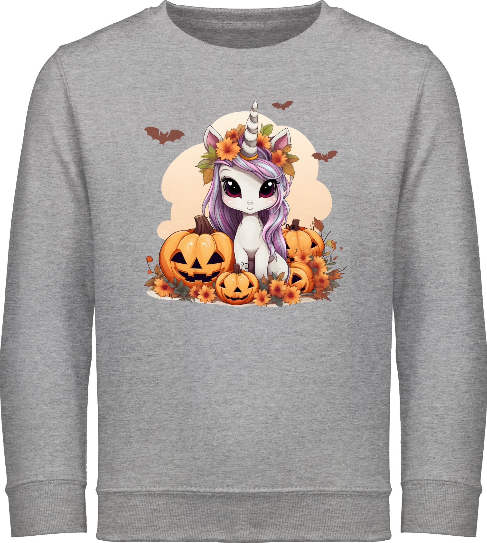 Shirtracer Sweatshirt Süßes Einhorn Halloween Unicorn Kürbis Halloween Kostüme für Kinder 3 Grau meliert