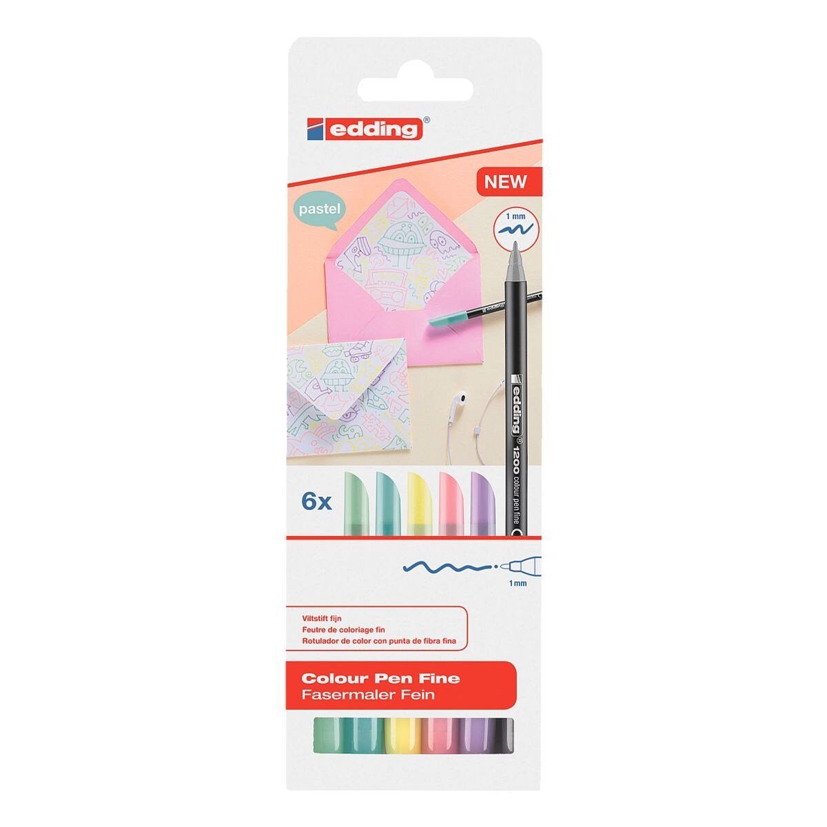 edding Filzstift 1200 Pastel, (6-tlg), nicht durchschlagend