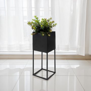Spetebo Blumentopf Metall Blumentopf schwarz mit Gestell (Stück, 1 St., Pflanztopf mit Gestell), Pflanzen Ständer eckig mit Übertopf