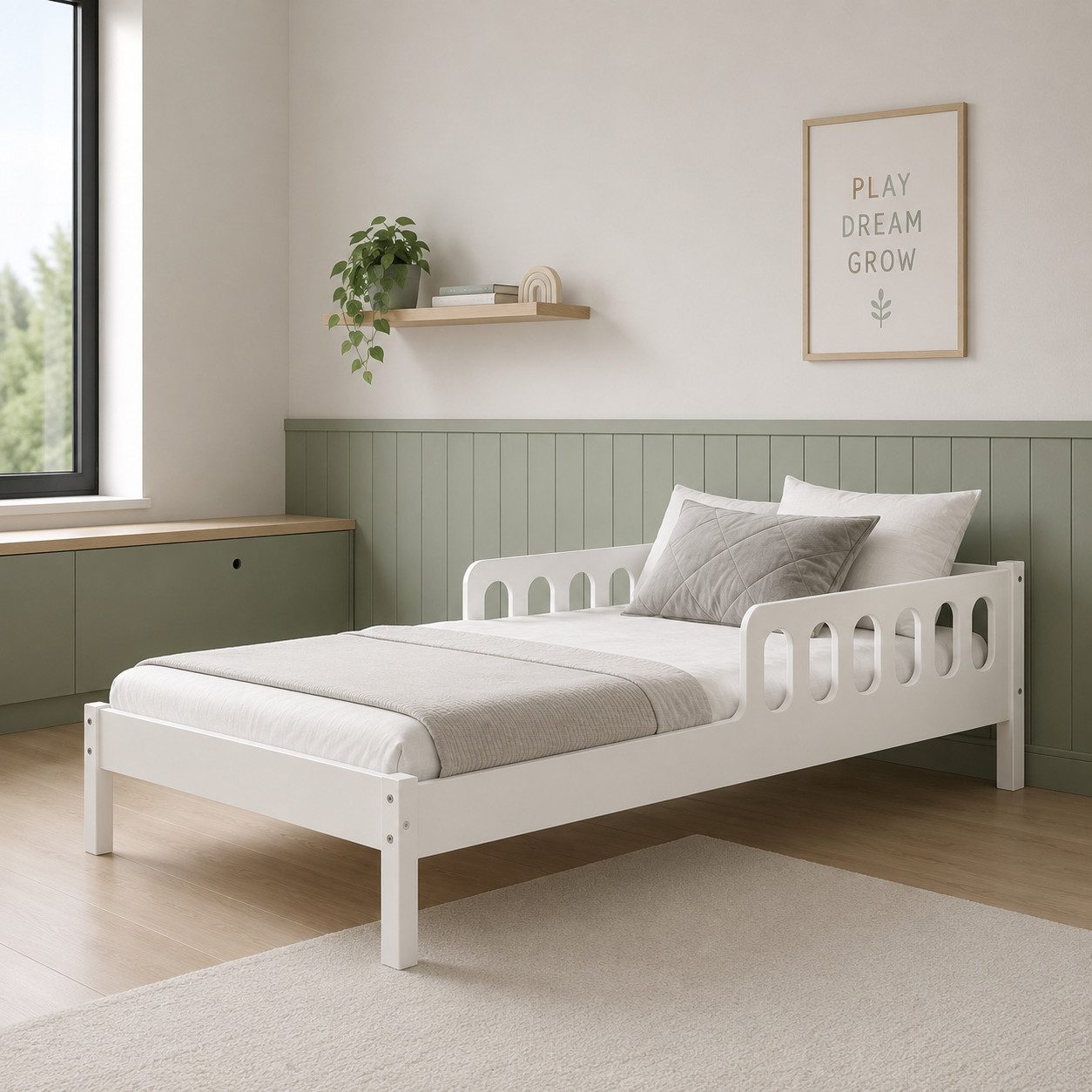 CADANI Kinderbett Finn Kinderbett, Rausfallschutz, Kiefer massiv, bis 200 kg belastbar