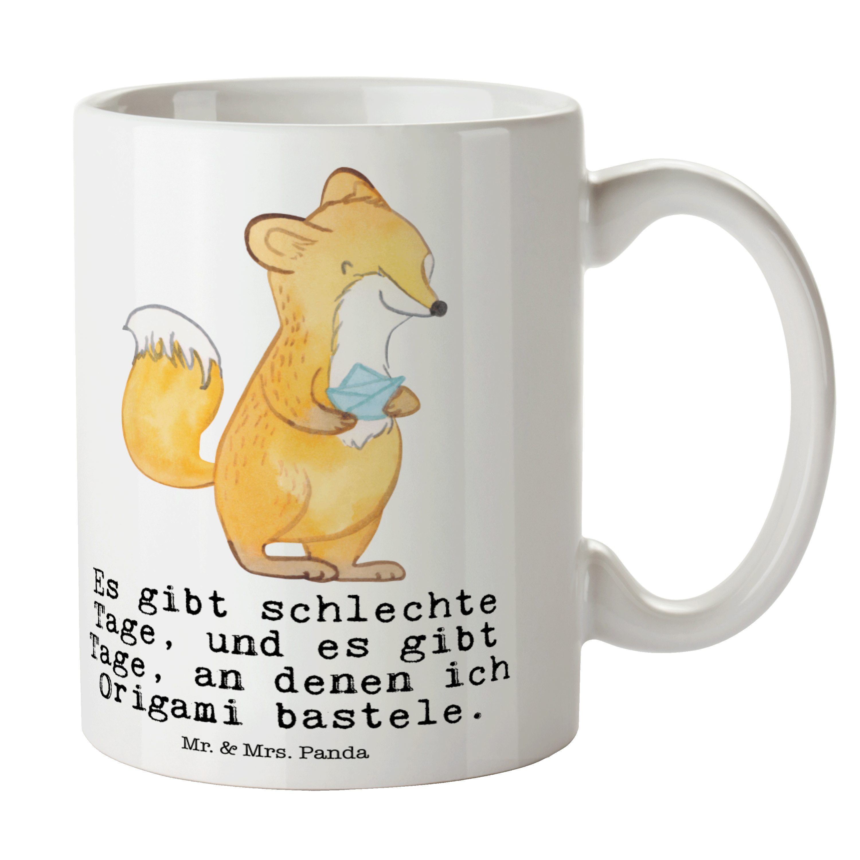 Mr. & Mrs. Panda Tasse Fuchs Origami Tage - Weiß - Geschenk, Tasse Sprüche, Danke, Tasse, Sc, Keramik