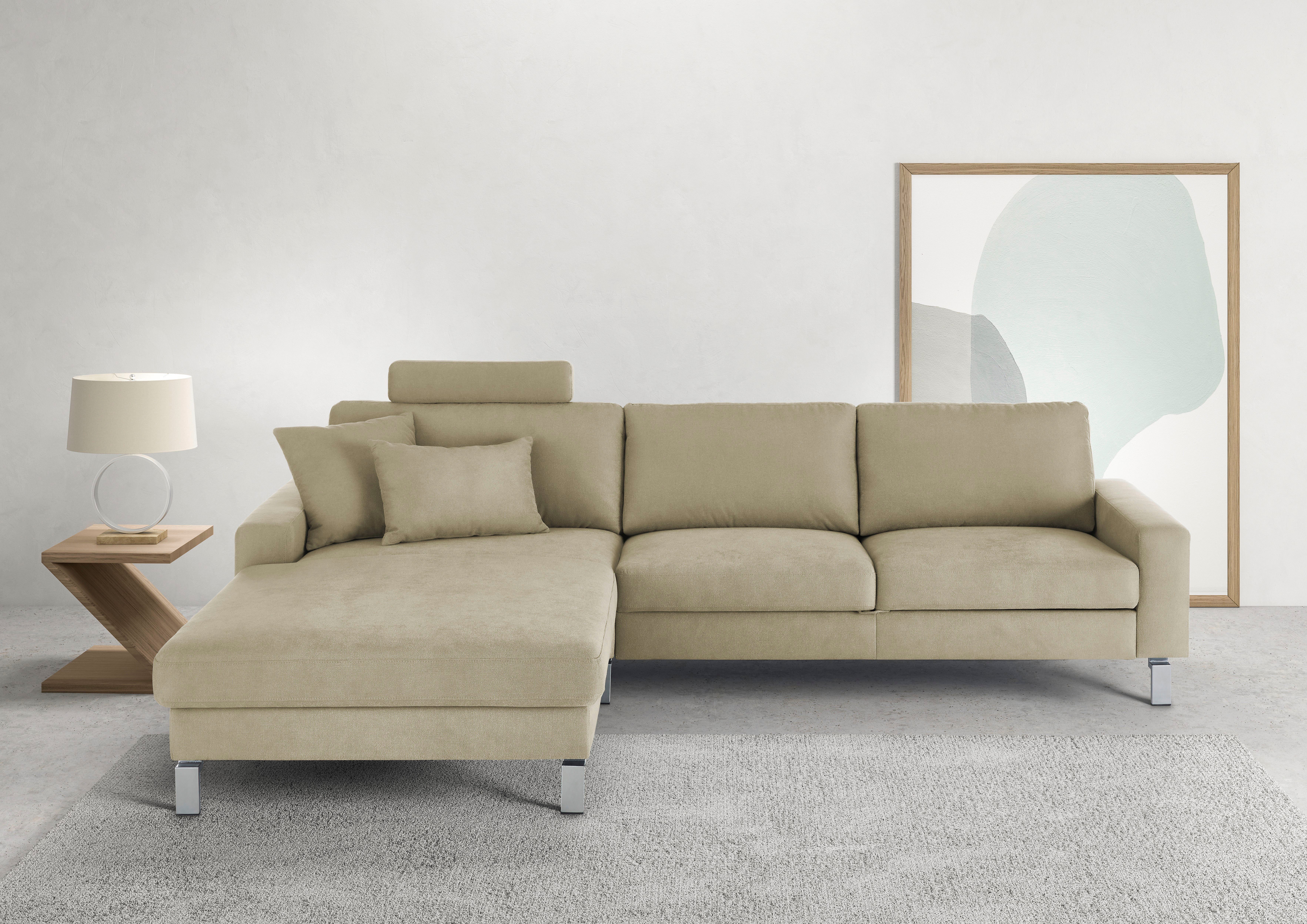 3C Candy Ecksofa Lecce, wahlweise PUR-Schaumstoff oder Tonnentaschenfederkern, Bett im 2,5-Sitzer, teilmotorische Schlaffunktion im Longchair, L-Form