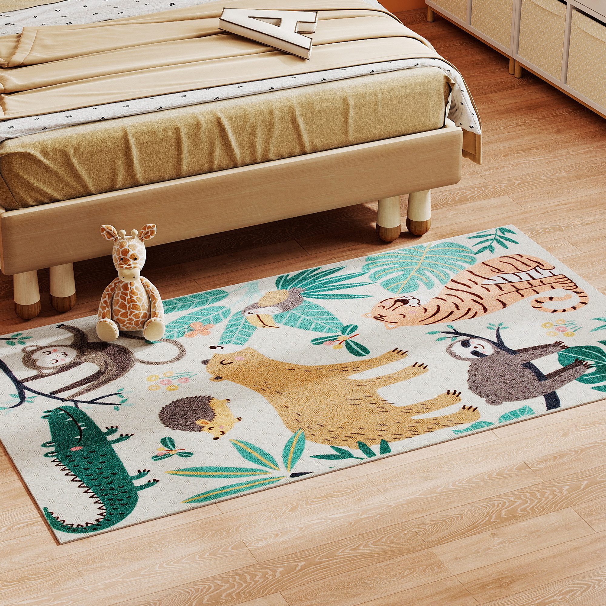 HOMCOM Teppich Wohnzimmerteppich Kurzflor, Fleece-Optik, Flächenteppich, Rechteckig, Höhe: 10 mm, für Wohnzimmer Terrasse Balkon & Küche, 150 x 80 cm, Mehrfarbig