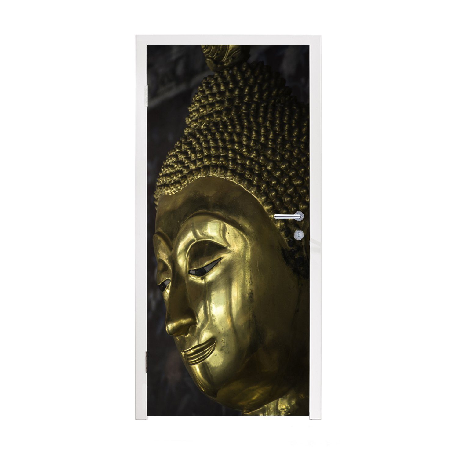 MuchoWow für Fototapete Türtapete Buddha-Statue (1 cm St), Goldene Matt, Türaufkleber, Tür, Thailand, bedruckt, 75x205