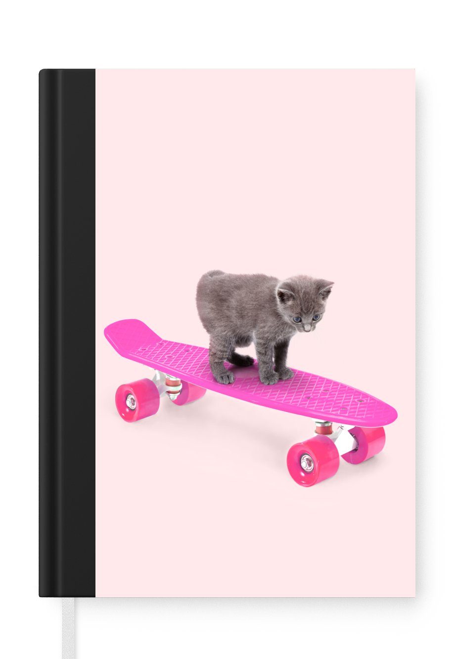 - Tiere Merkzettel, Notizheft, Journal, Katze - - Rosa, Kätzchen Notizbuch A5, Tagebuch, 98 Seiten, Haushaltsbuch Skateboard MuchoWow -