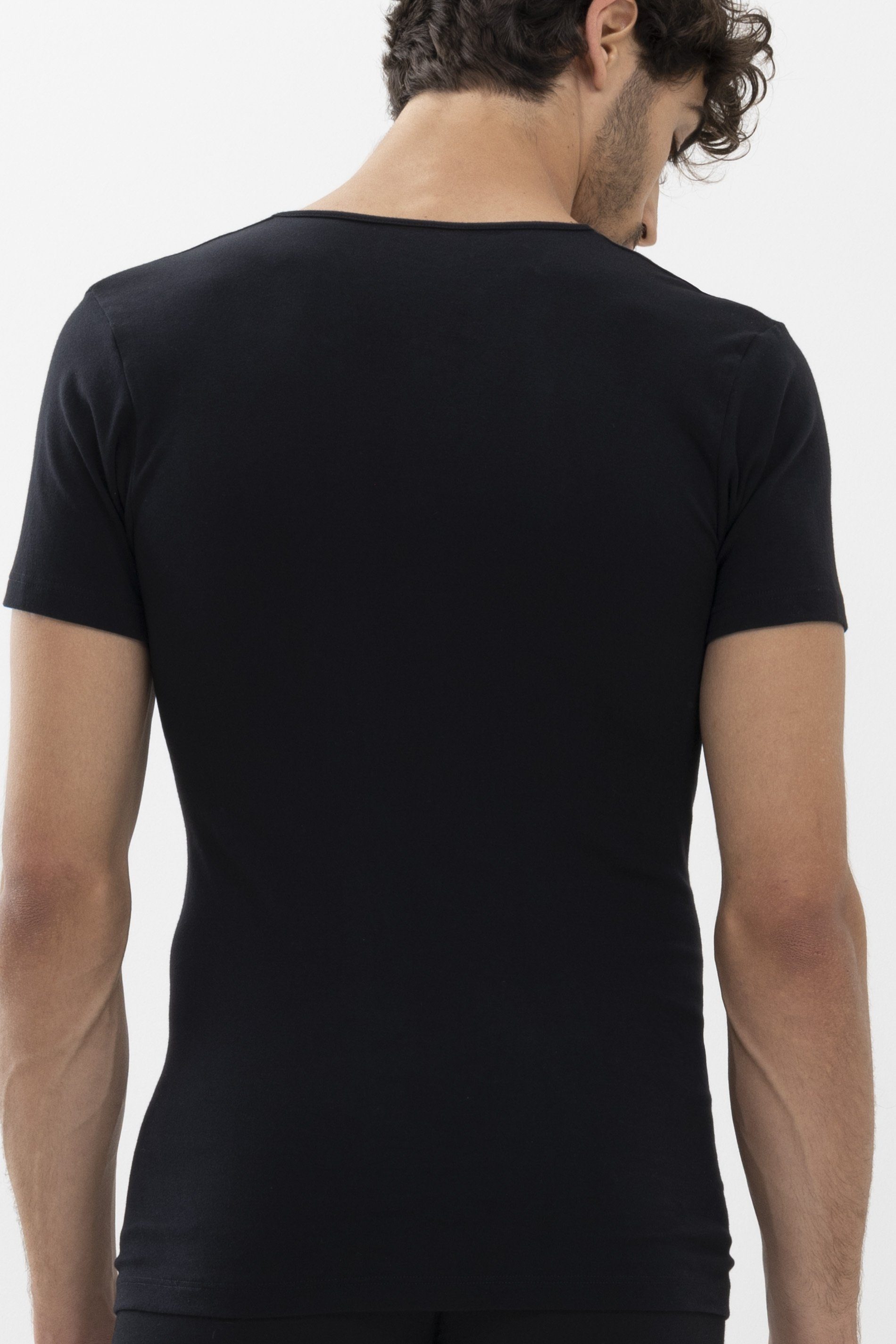 Schwarz V-Shirt (1-tlg) Serie unifarben Cotton Casual Mey