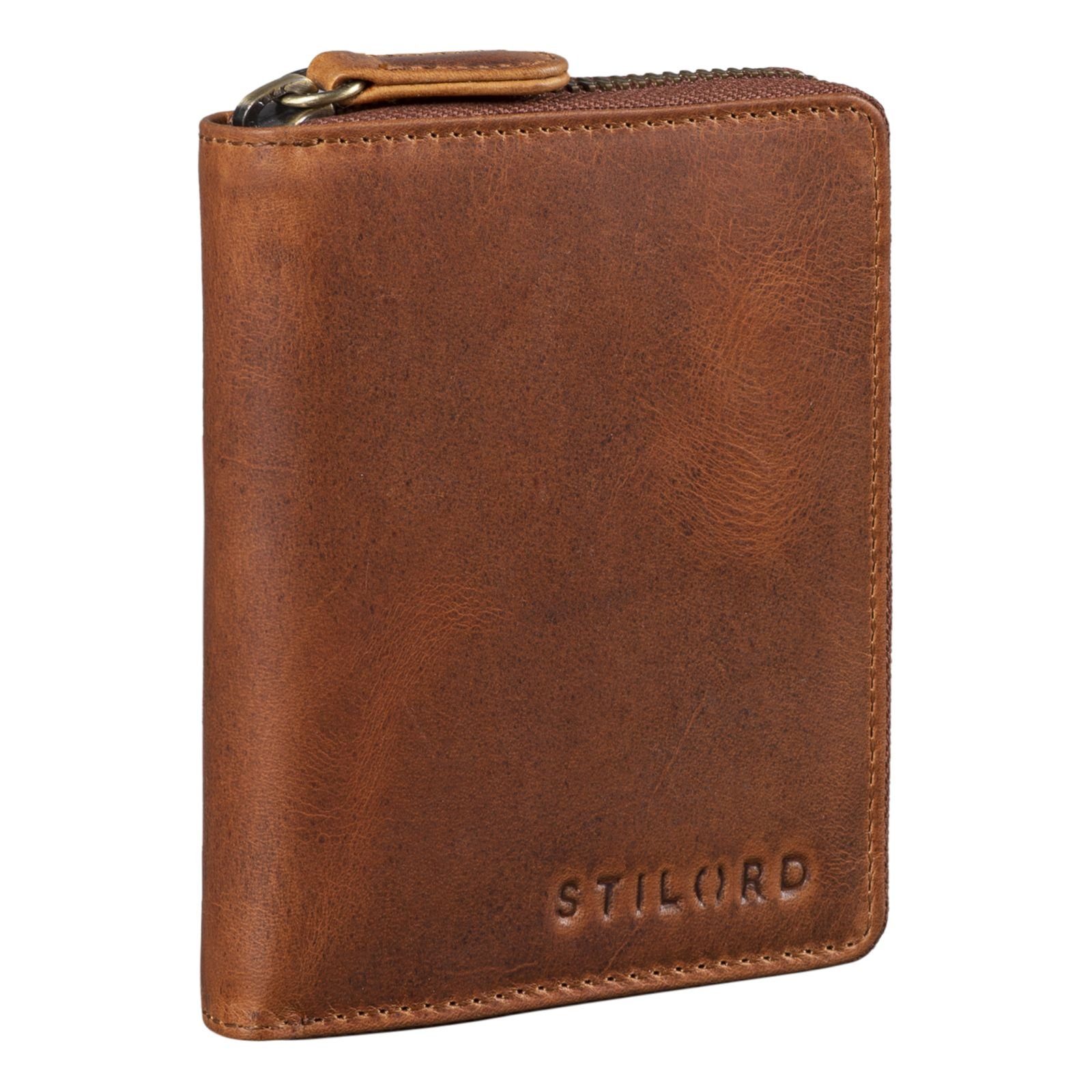 Herren RFID cognac Leder Geldbörse - STILORD "Giannis" Portemonnaie Mini kara