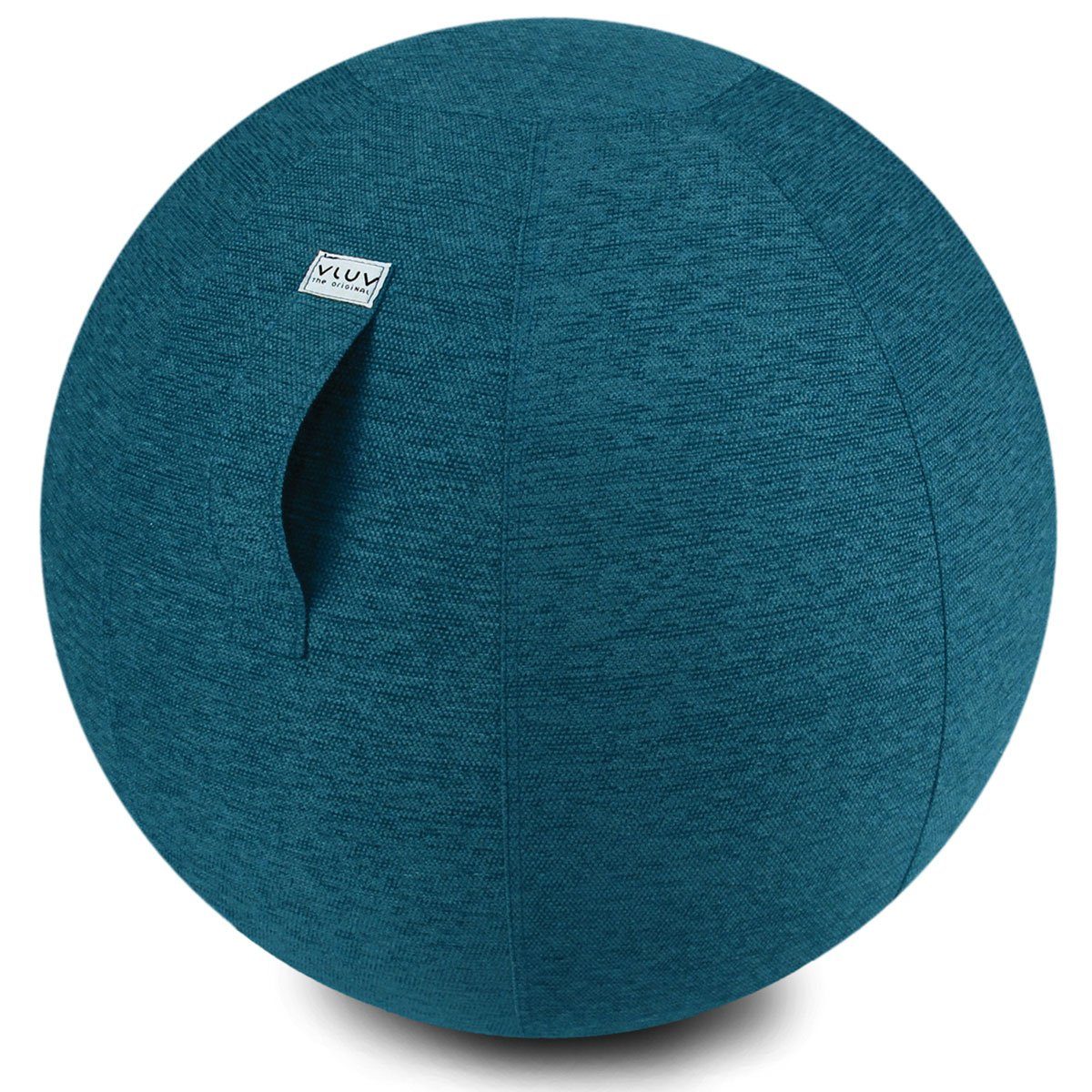 VLUV Sitzball BOL STOV Stoff-Sitzball, ergonomisches Sitzmöbel für Büro und Zuhause, Farbe: Petrol (blau-grün), Ø 60cm - 65cm, hochwertiger Möbelbezugsstoff, robust und formstabil, mit Tragegriff