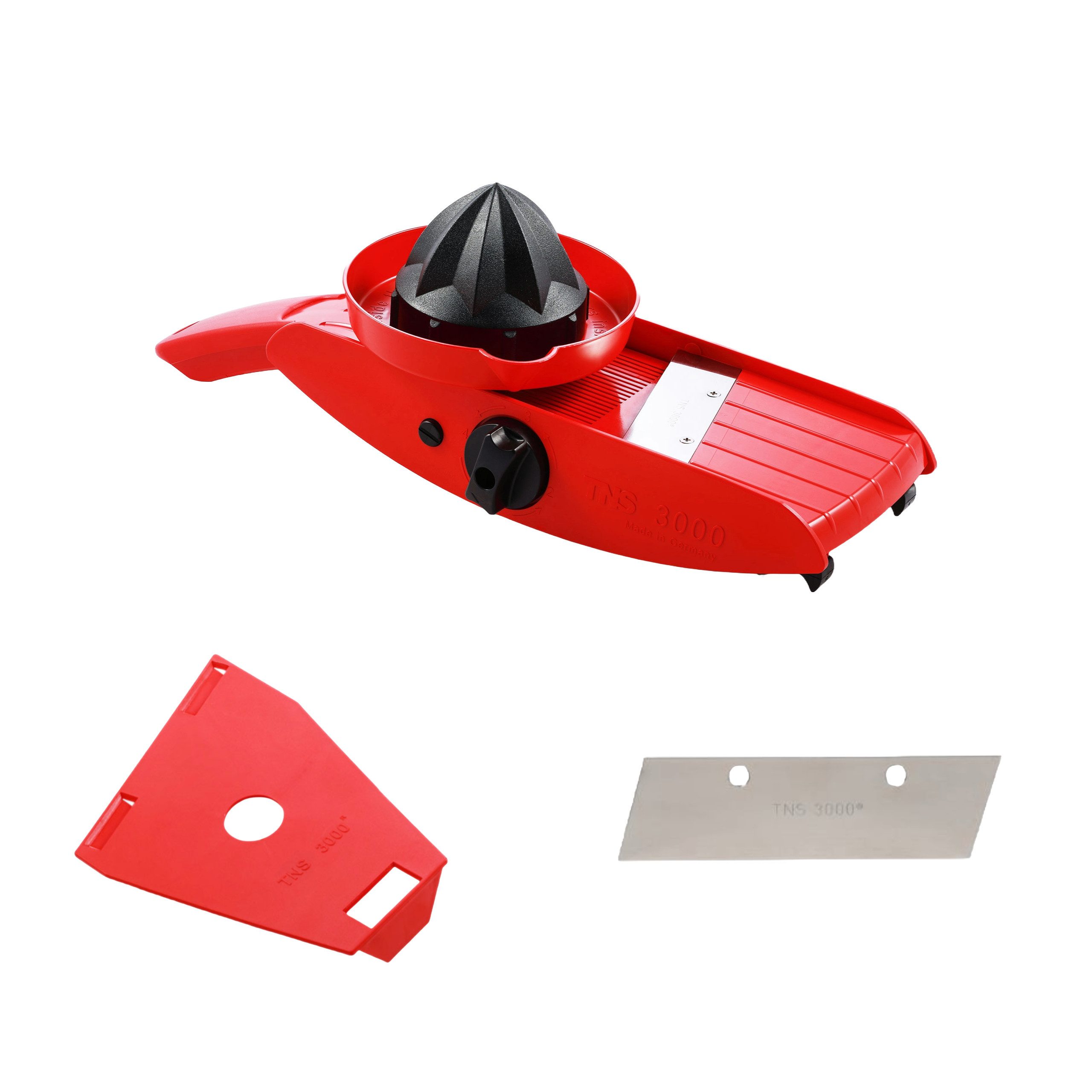 TNS 3000 Gemüsehobel Hellrot Schwarz Gemüsehobel ALL IN ONE das Original KOMPLETT-SET