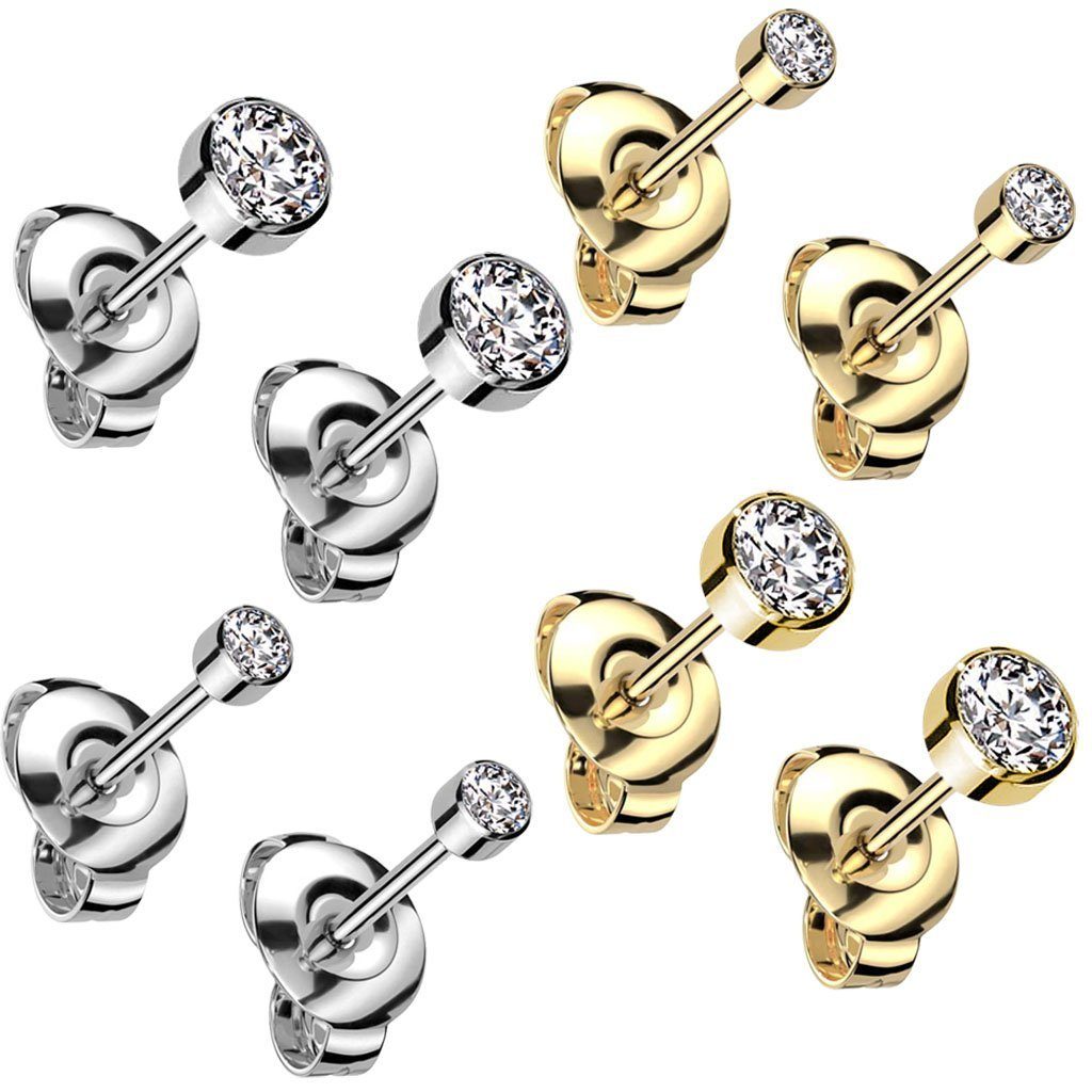 viva-adorno Paar Ohrstecker Titan oder Gold rund 3mm 5mm Damen Ohrringe Kristall Mädchen Zirkonia, Ohrstecker