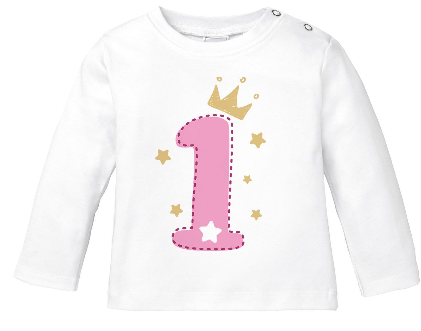 Rundhalsshirt Baby Langarm-Shirt 1. Geburtstag Zahl 1 bzw. 2 mit Krone Sternen
