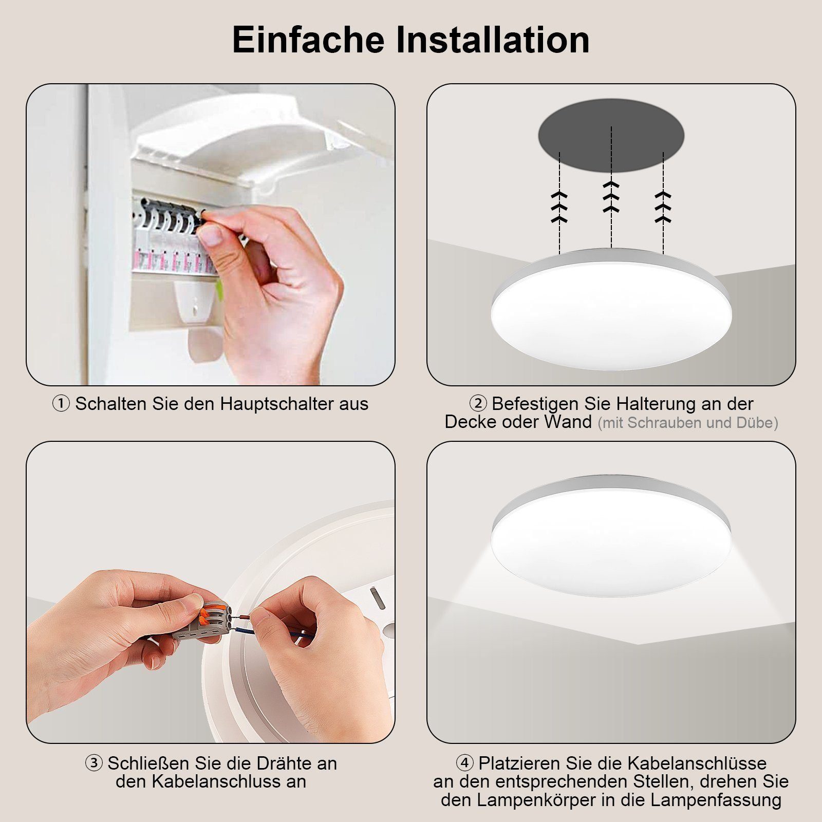 LED neutralweiß, integriert, Deckenleuchte Deckenlampe Dimmbar, Ultra kaltweiß, Panel Rund fest Dünn 36W Wohnzimmer LETGOSPT Deckenleuchte 38cm Badlampen, warmweiß, 5cm LED IP44 24W/26W für Schlafzimmer - 5cm Flach LED x Küche