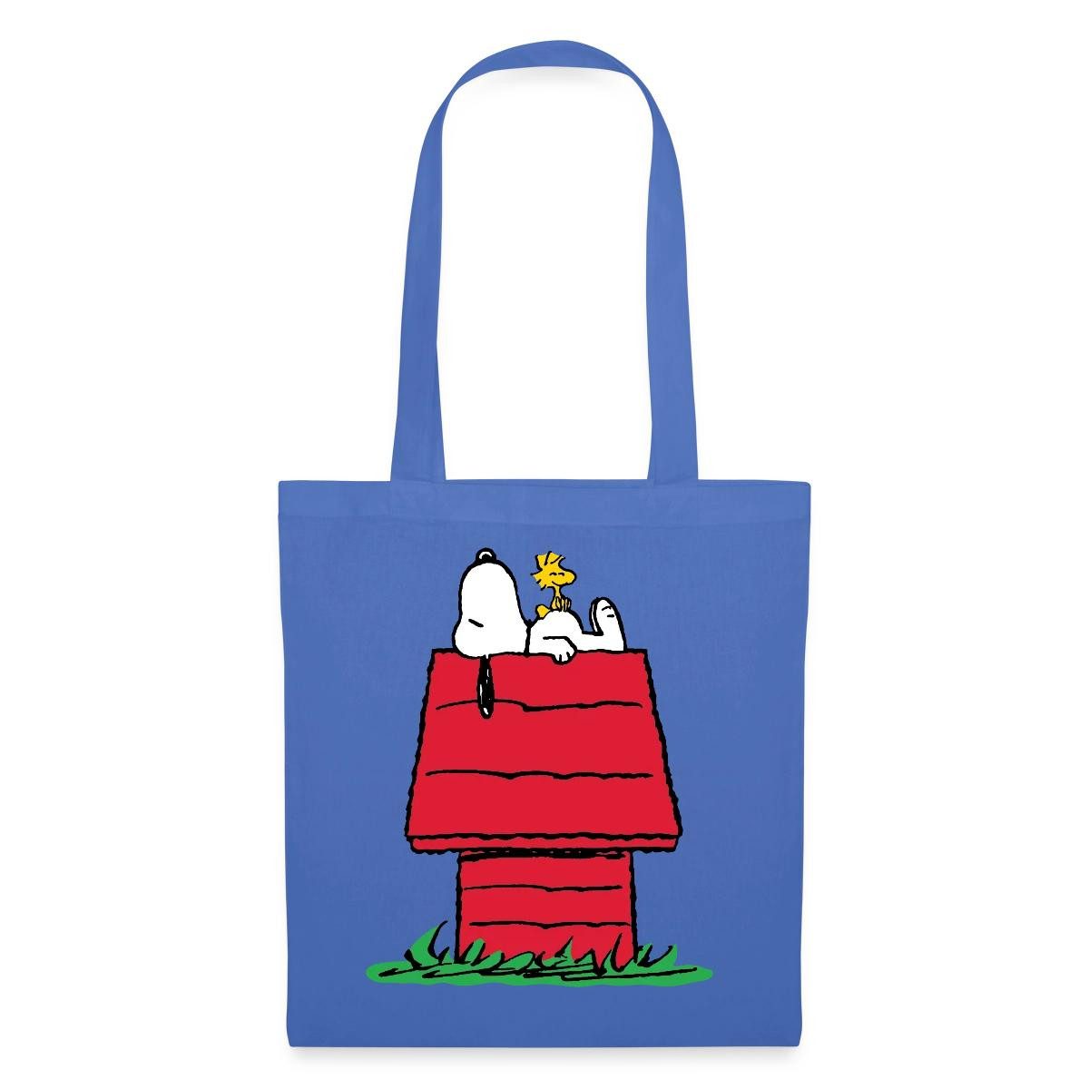 Spreadshirt Henkeltasche Peanuts Snoopy Und Die Hundehütte Stoffbeutel (1-tlg)