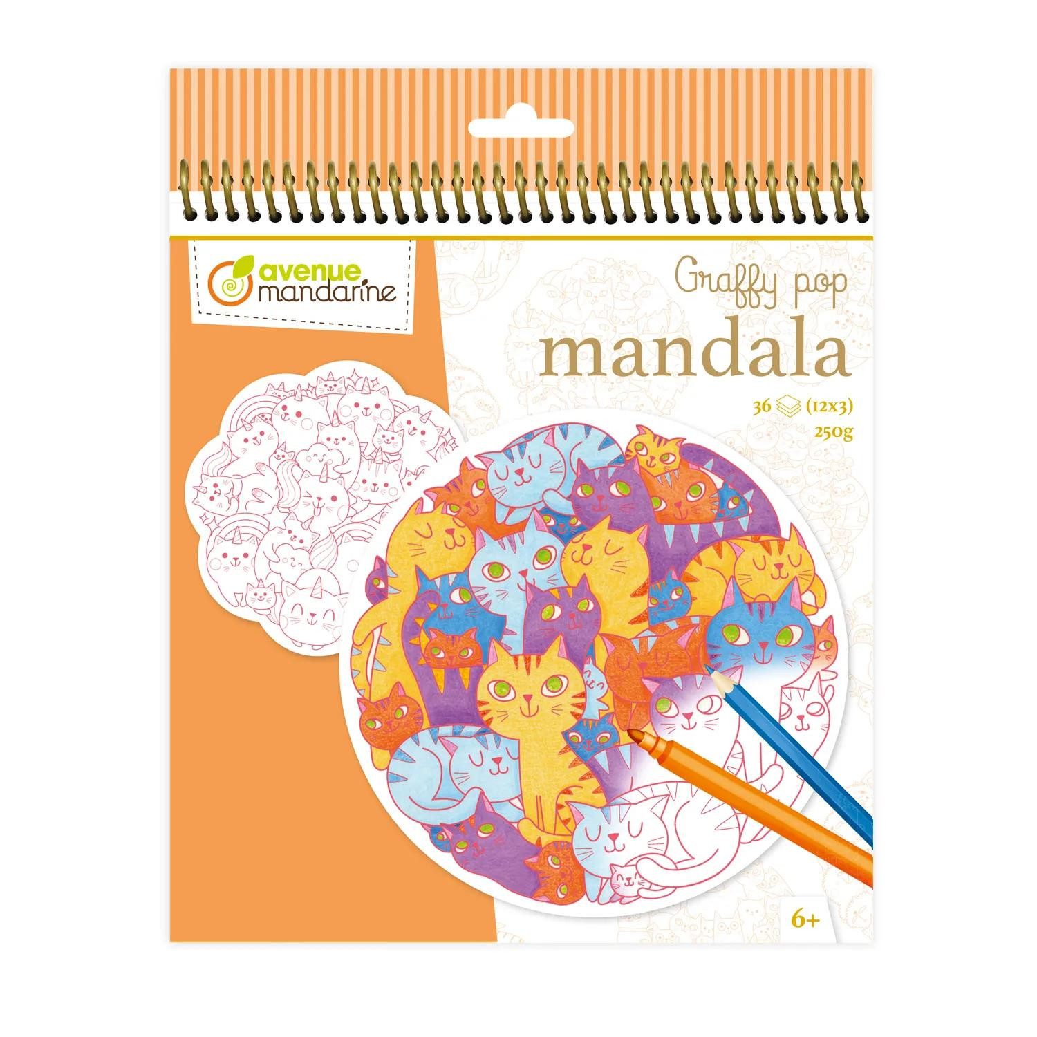 Avenue Mandarine Malvorlage 5x Graffy Mandala, Katzen-Durcheinander - Mehrfarbig GY142C, Ausmalbuch