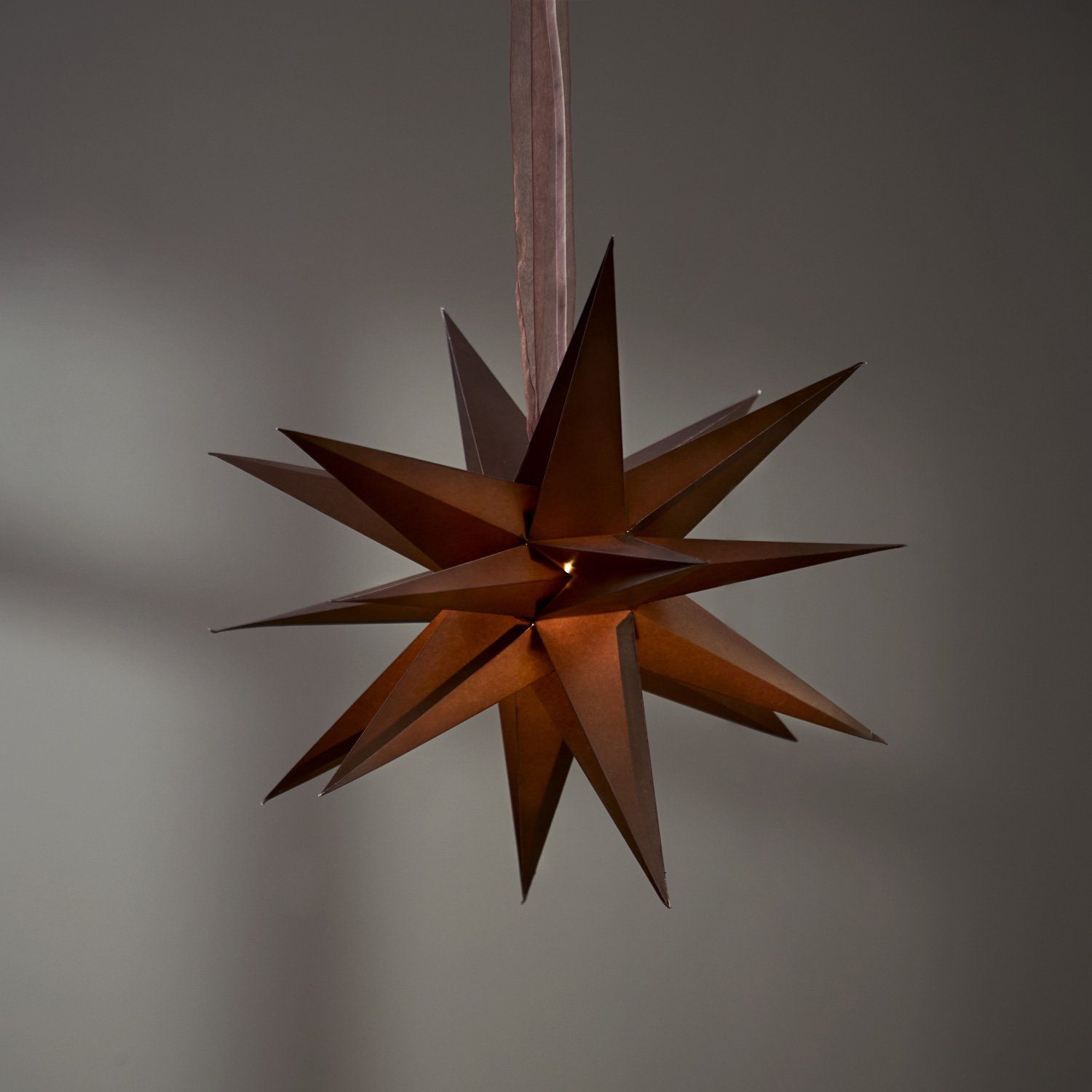 LED 35cm Weihnachtsstern Faltstern MARELIDA D: Stern Papierstern Band 3D braun mit Stern