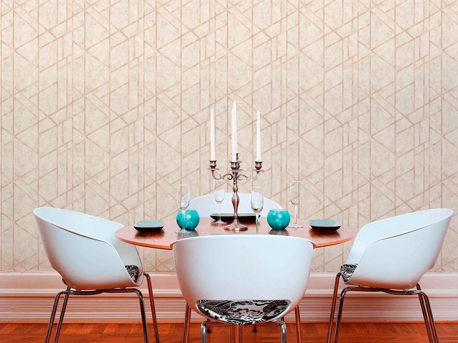 Bricoflor Art Déco Tapete Creme Gold Elegante Vliestapete Geometrisch für S günstig online kaufen